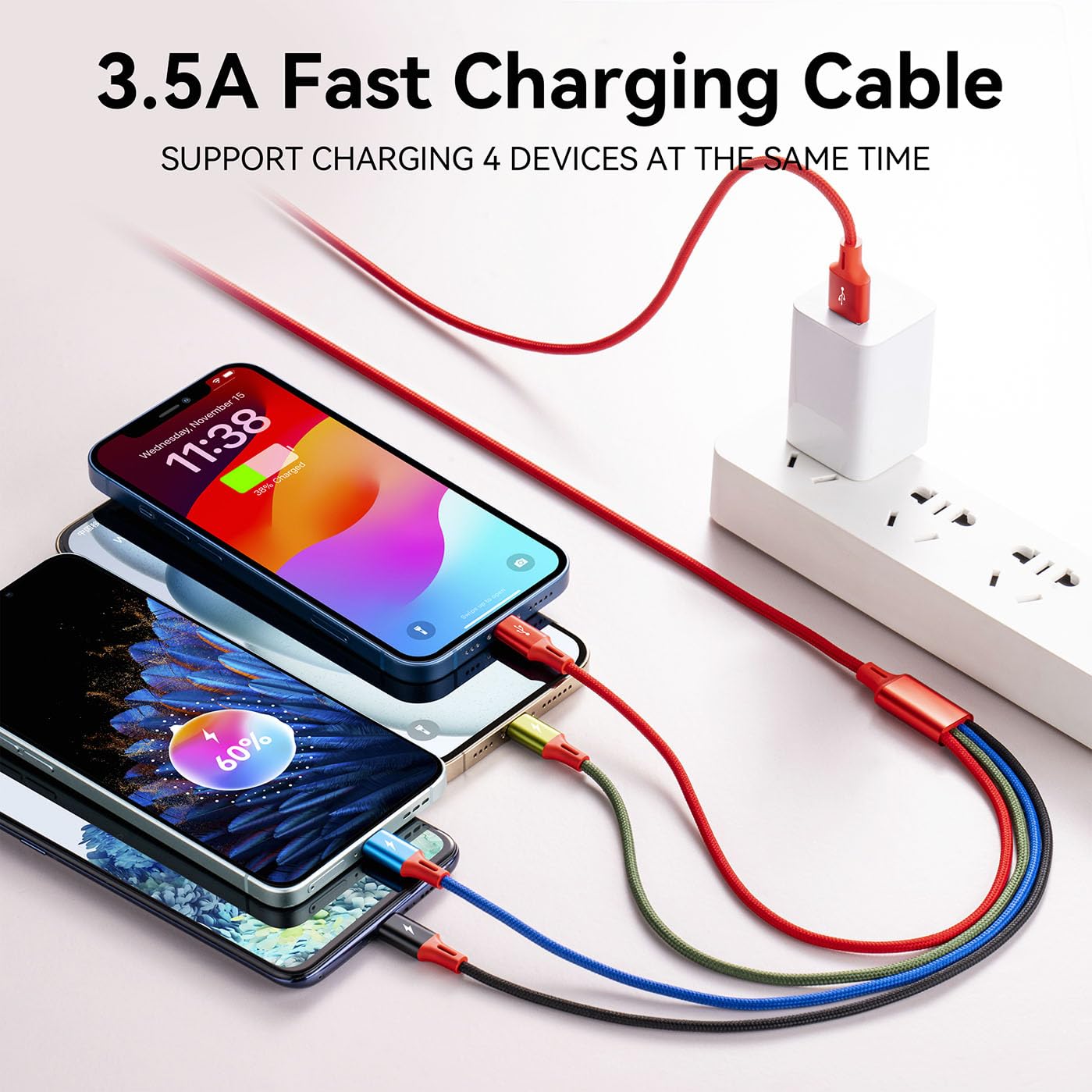 Detalle 2 de MINLU Multi USB Charging Cable 4ft