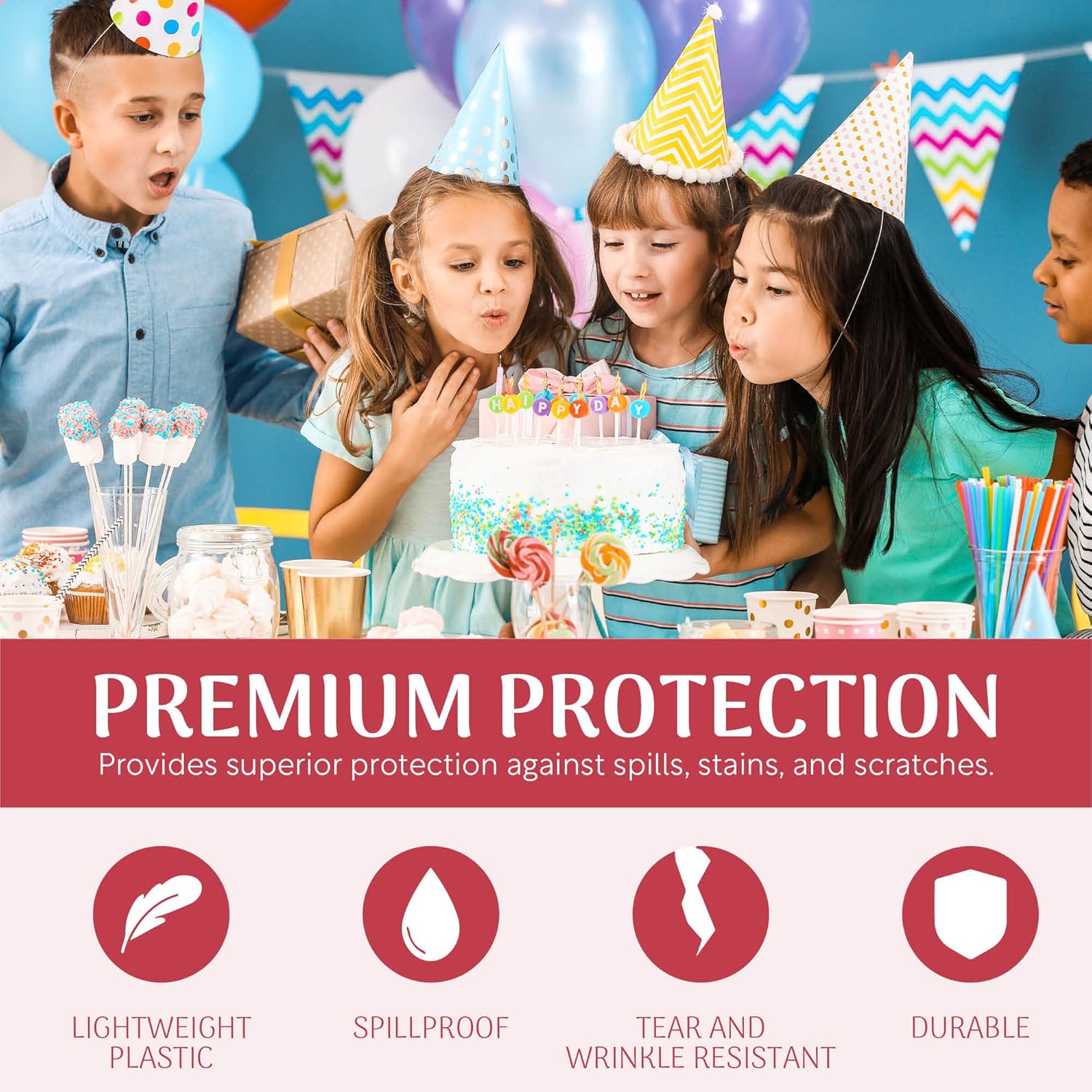 Detalle de Grandipity 54in x 300 Ft Red Ginghams Plastic Tablecloth Roll — Cut-to-Size, Disposable, and Waterproof for Any Event