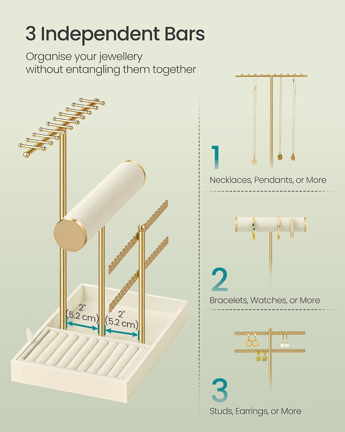 Detalle de SONGMICS JJS047W101 jewellery display stand with velvet and removable ring holder