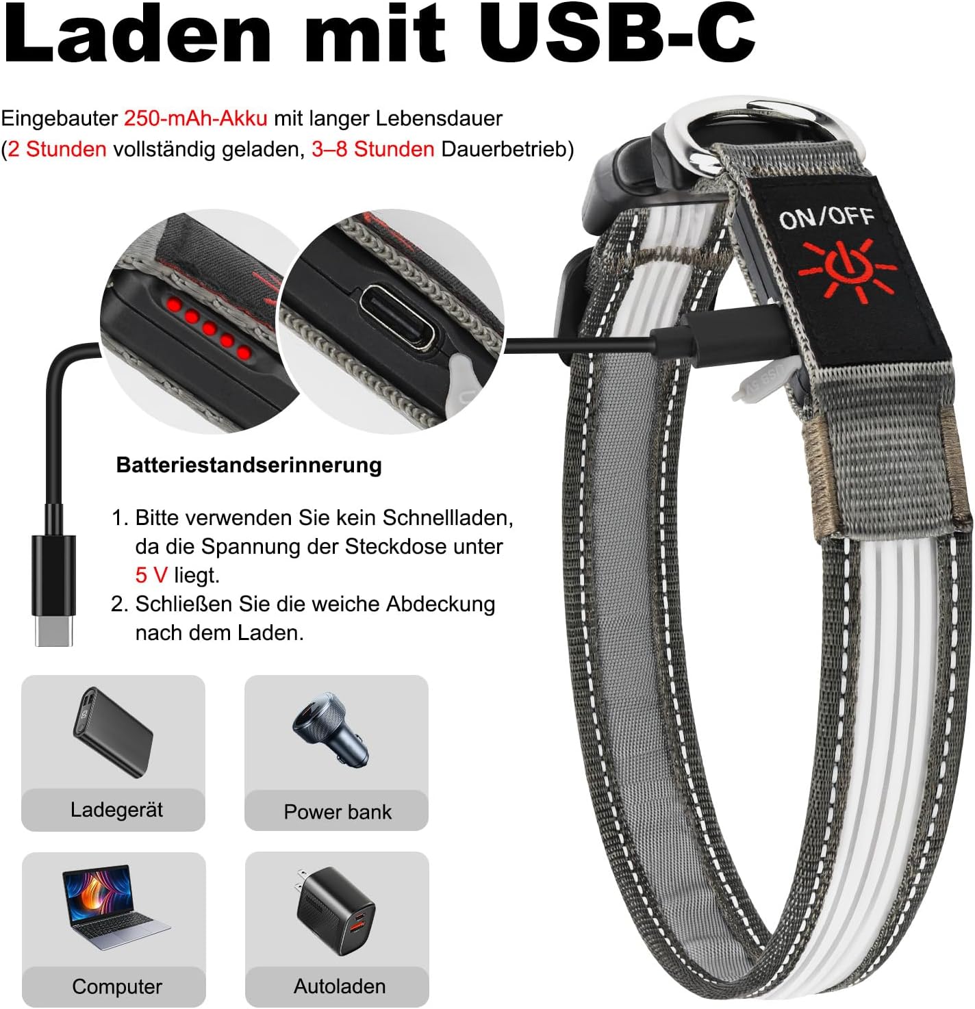 Detalle 2 de Leuchtendes Hundehalsband 7 Modi đ
