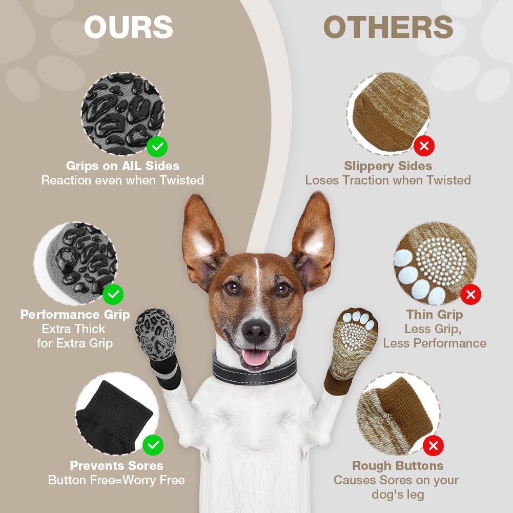 Thumbnail 3 de Adiwo Calzini per cani antiscivolo regolabili e lavabili (4 paia) per piccola/media taglia, stampa leopardata