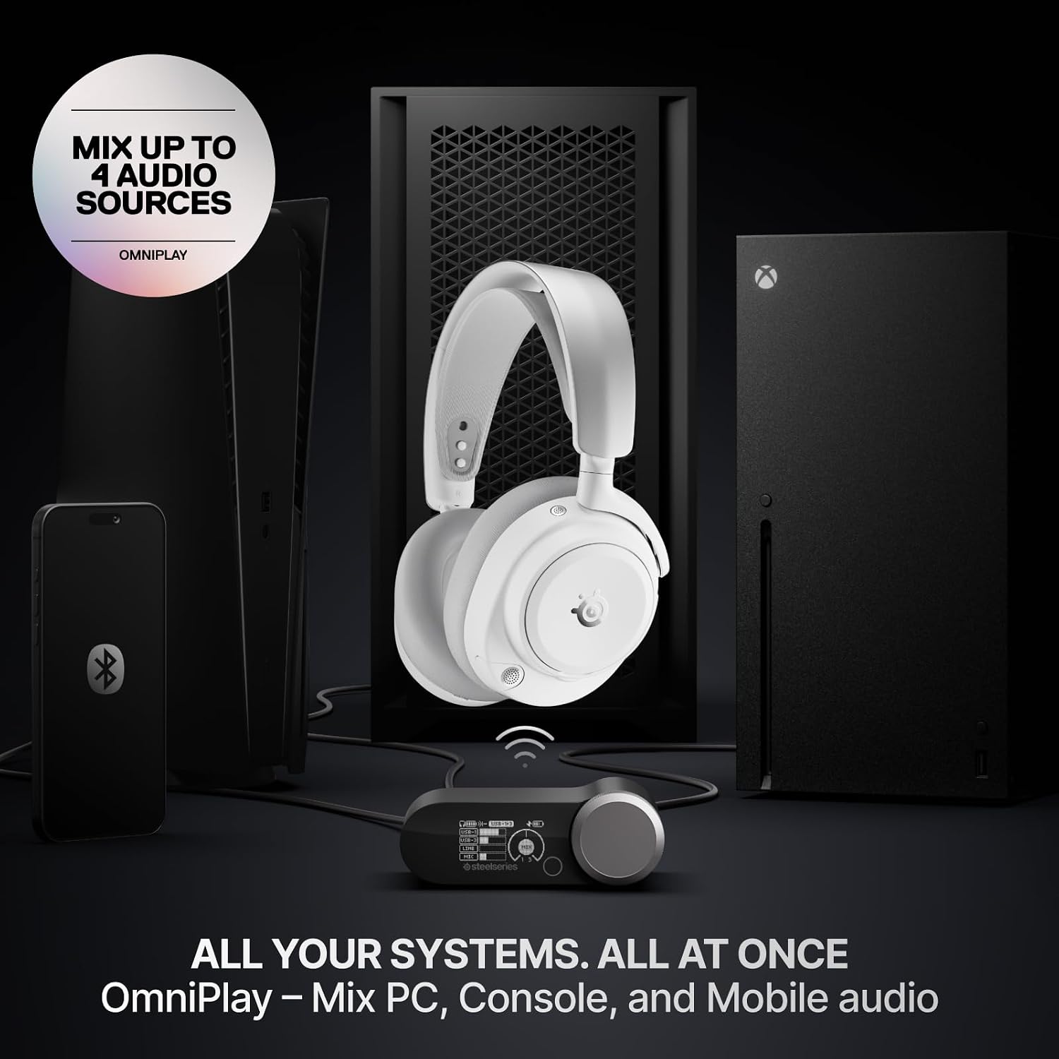 Detalle de SteelSeries Arctis Nova Pro Omni Wireless Gaming Headset, White, Hi-Res Audio and ANC