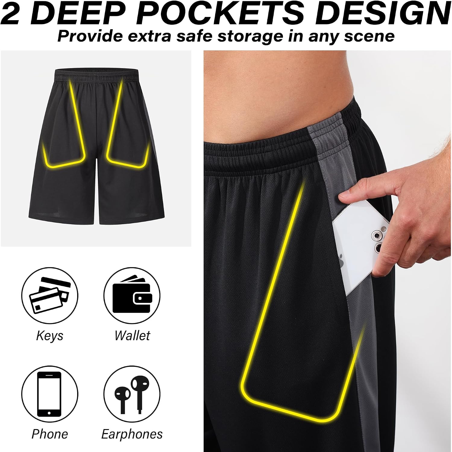 Detalle de LukBerd Men’s Long Athletic Shorts for Basketball & Gym (Camo, Quick-Dry with Pockets)