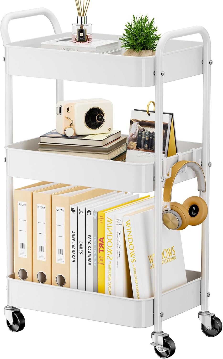 Detalle de YASONIC YS-306 3-Tier Metal Rolling Cart with Locking Swivel Wheels