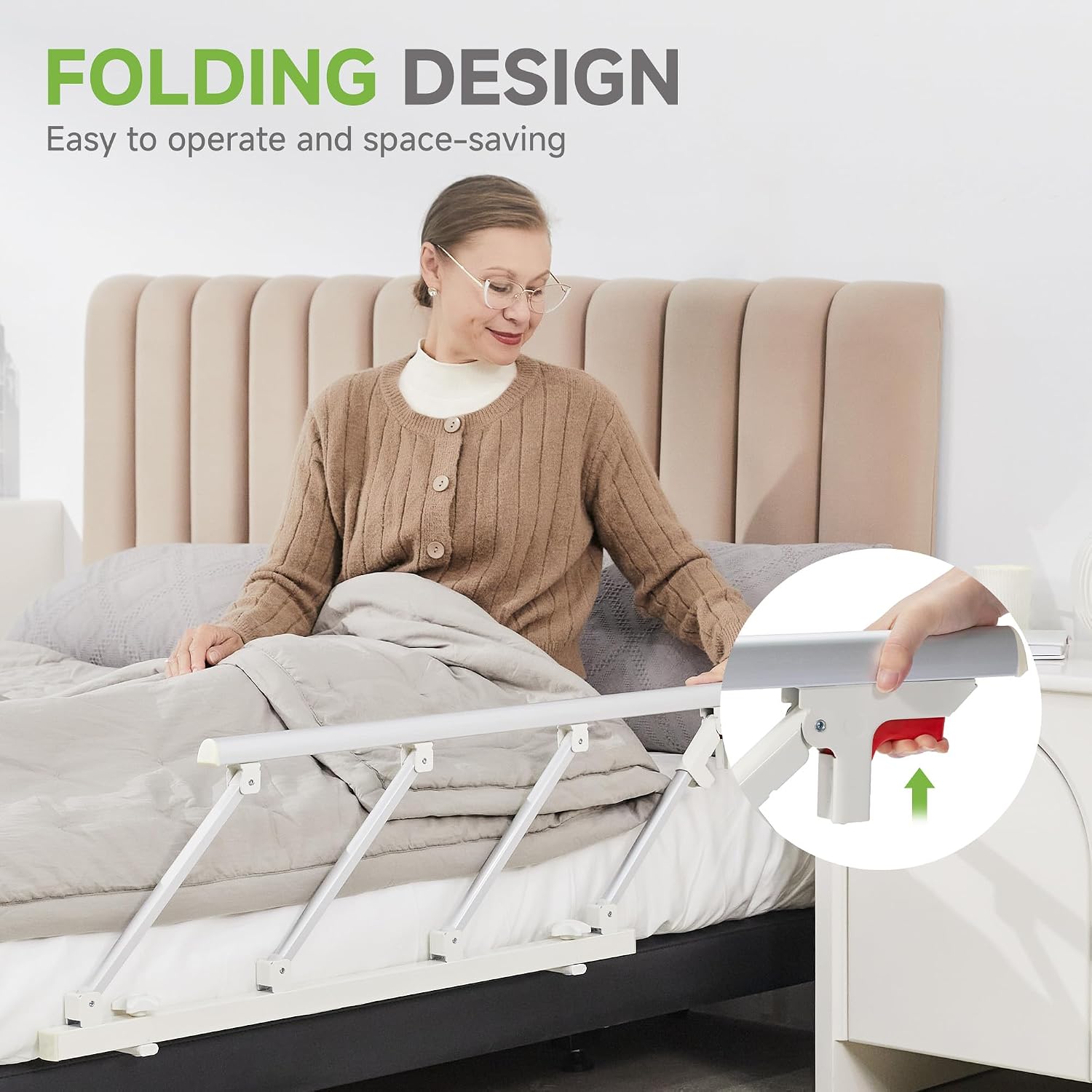 Detalle de Real Relax A/N-K90002C1-Legna Folding Bed Rail, 37.8" x 16.3", White