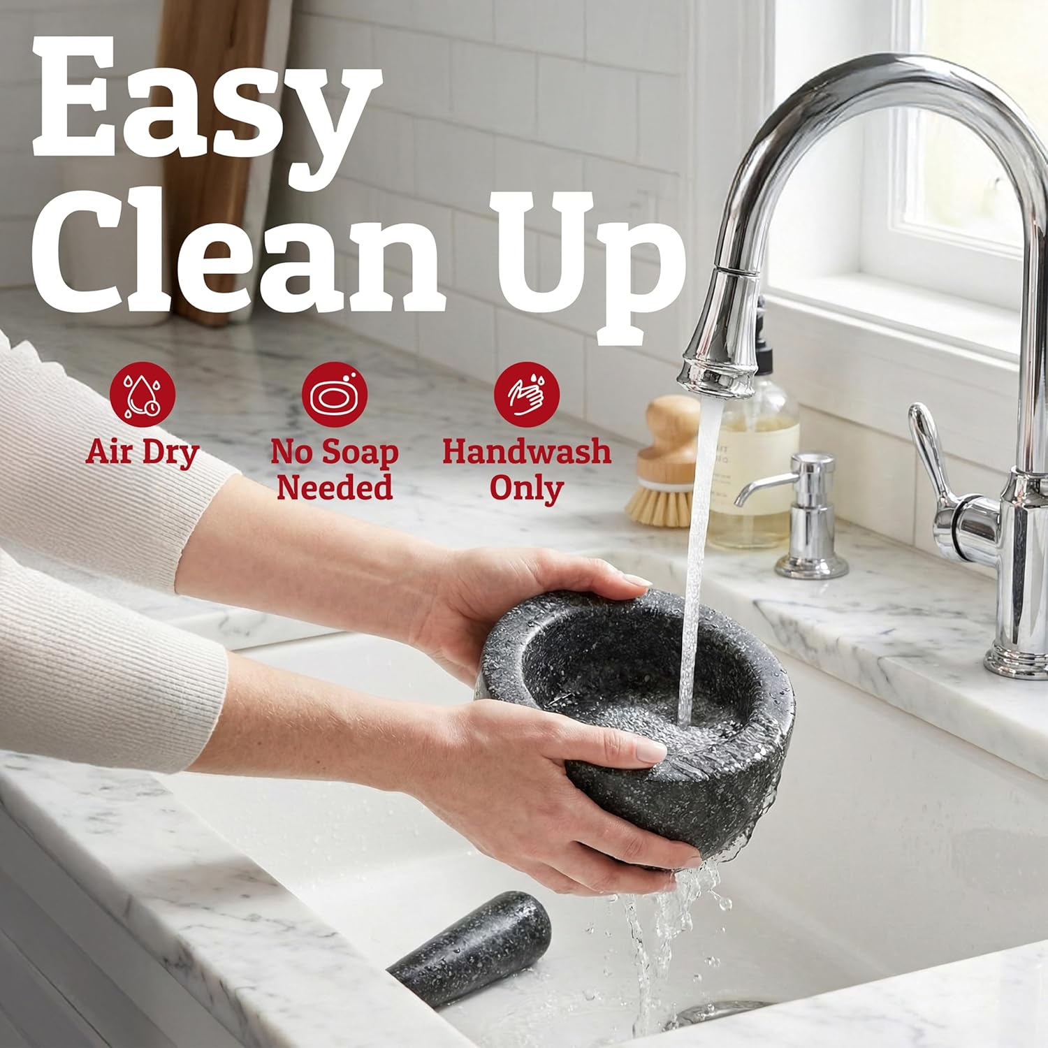 Thumbnail 6 de PriorityChef Heavy Duty Large 2-Cup Granite Mortar and Pestle Set (Black) with Non Slip Base