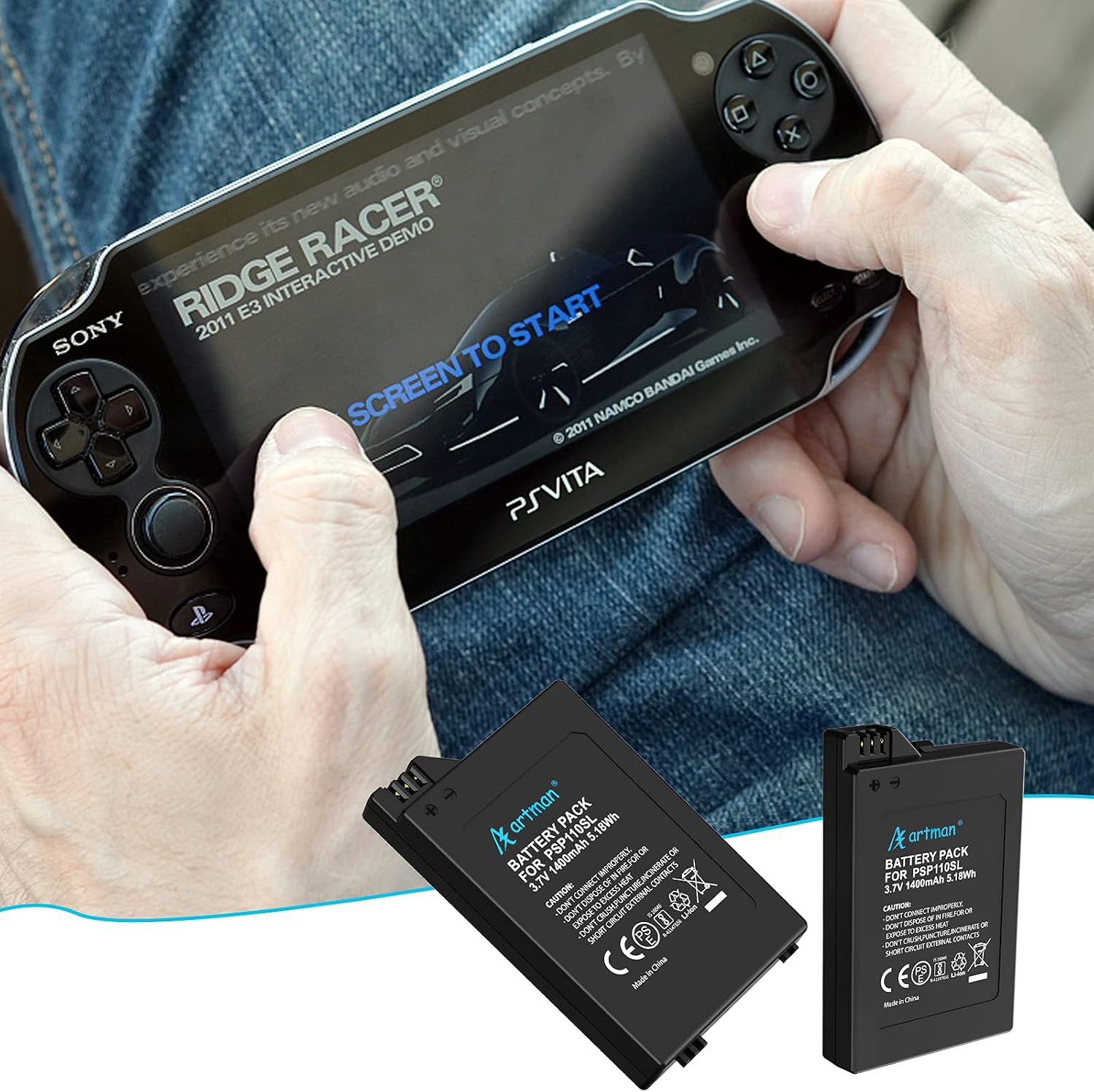 Detalle de Artman PSP-S110 Akku 1400mAh – Ersatzakku kompatibel mit PSP 2000/3000 (PSP Slim & Lite, PSP Brite)