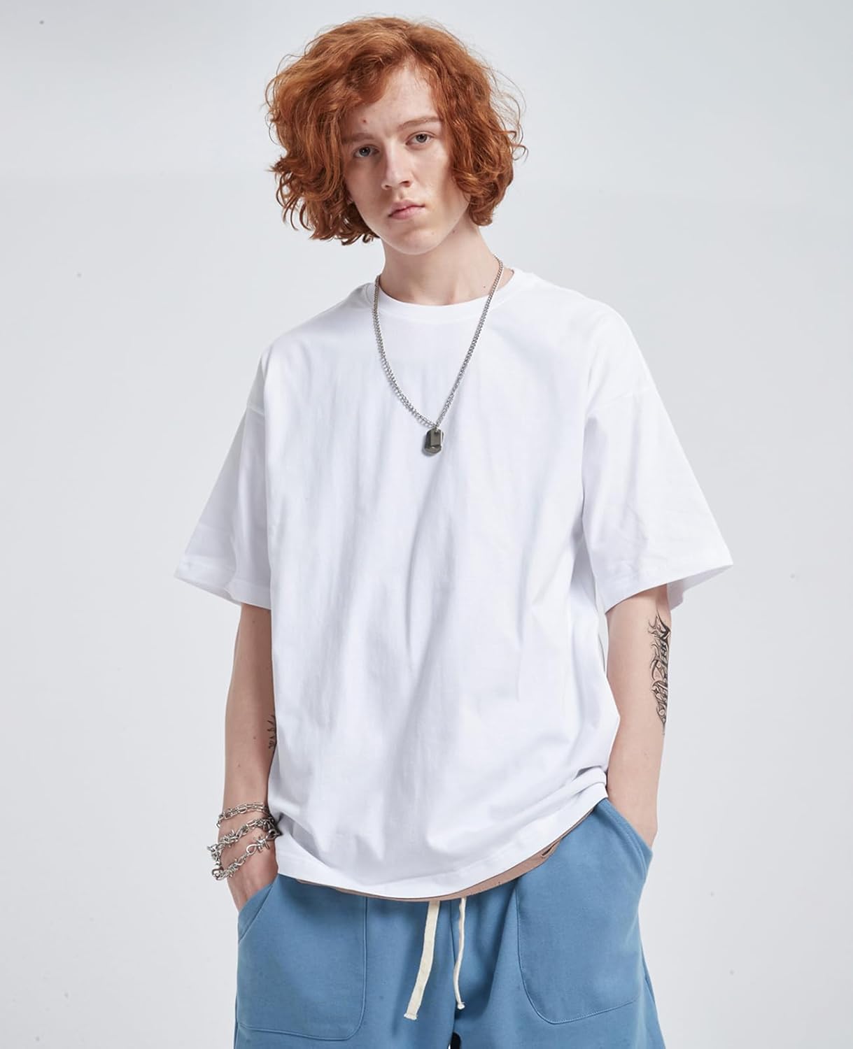 Thumbnail 2 de SnowElve Men's Oversized T-Shirts – Heavyweight, Loose Fit Crewneck, Streetwear-Ready