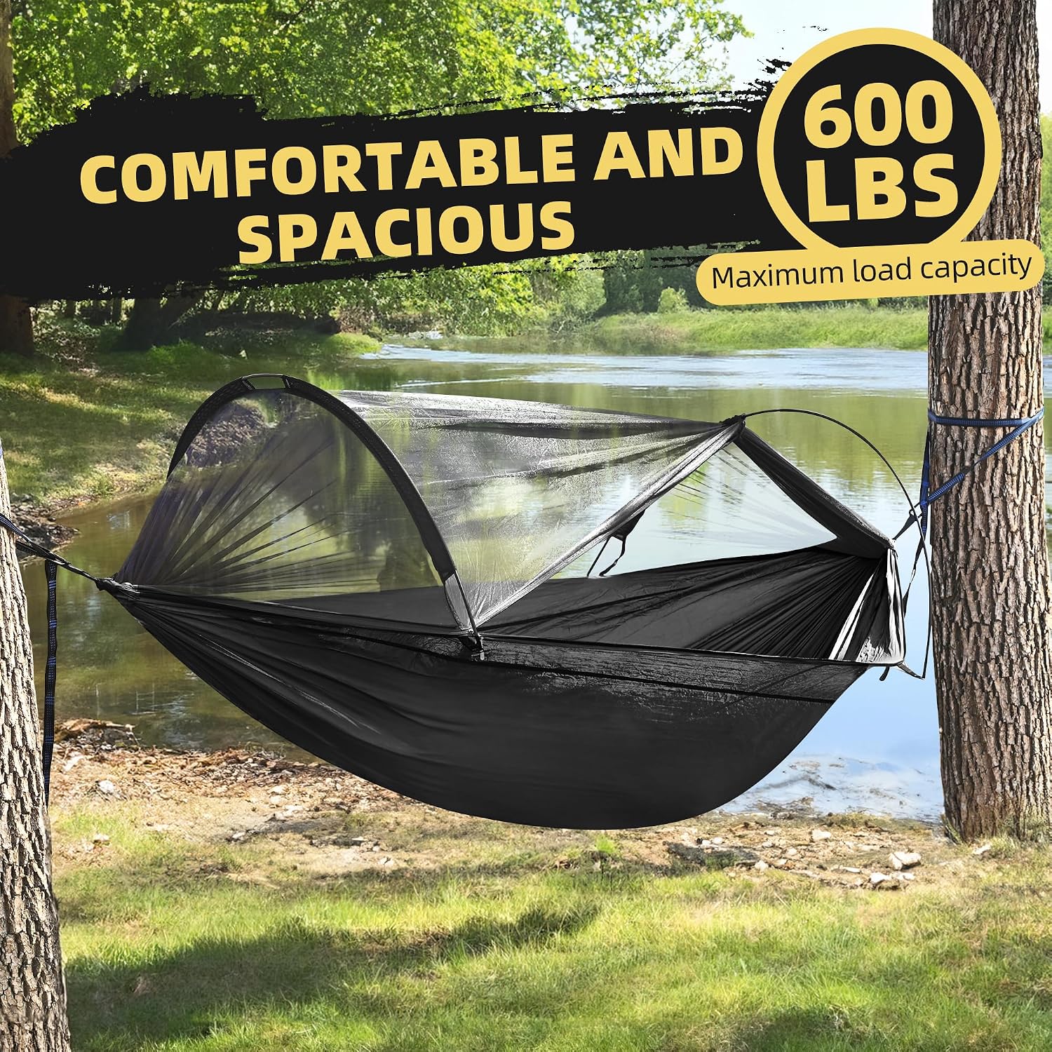 Thumbnail 5 de Lulladle Camping Hammock 118in Double with Mosquito Net