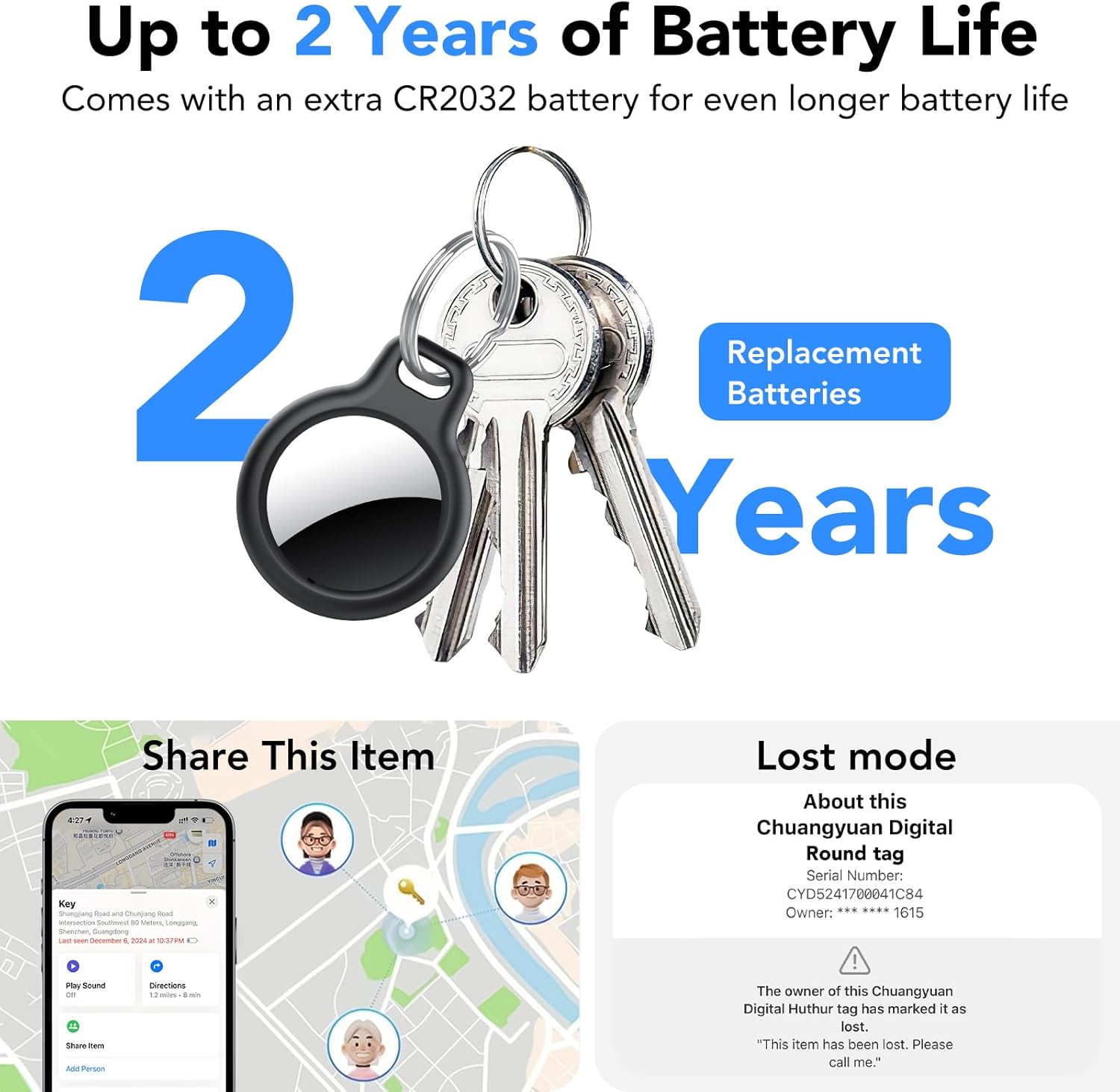 Thumbnail 2 de Smart Air Traceur Tag Lot de 4 – localisateur Apple Find My, IP68, 100 dB, batterie remplaçable