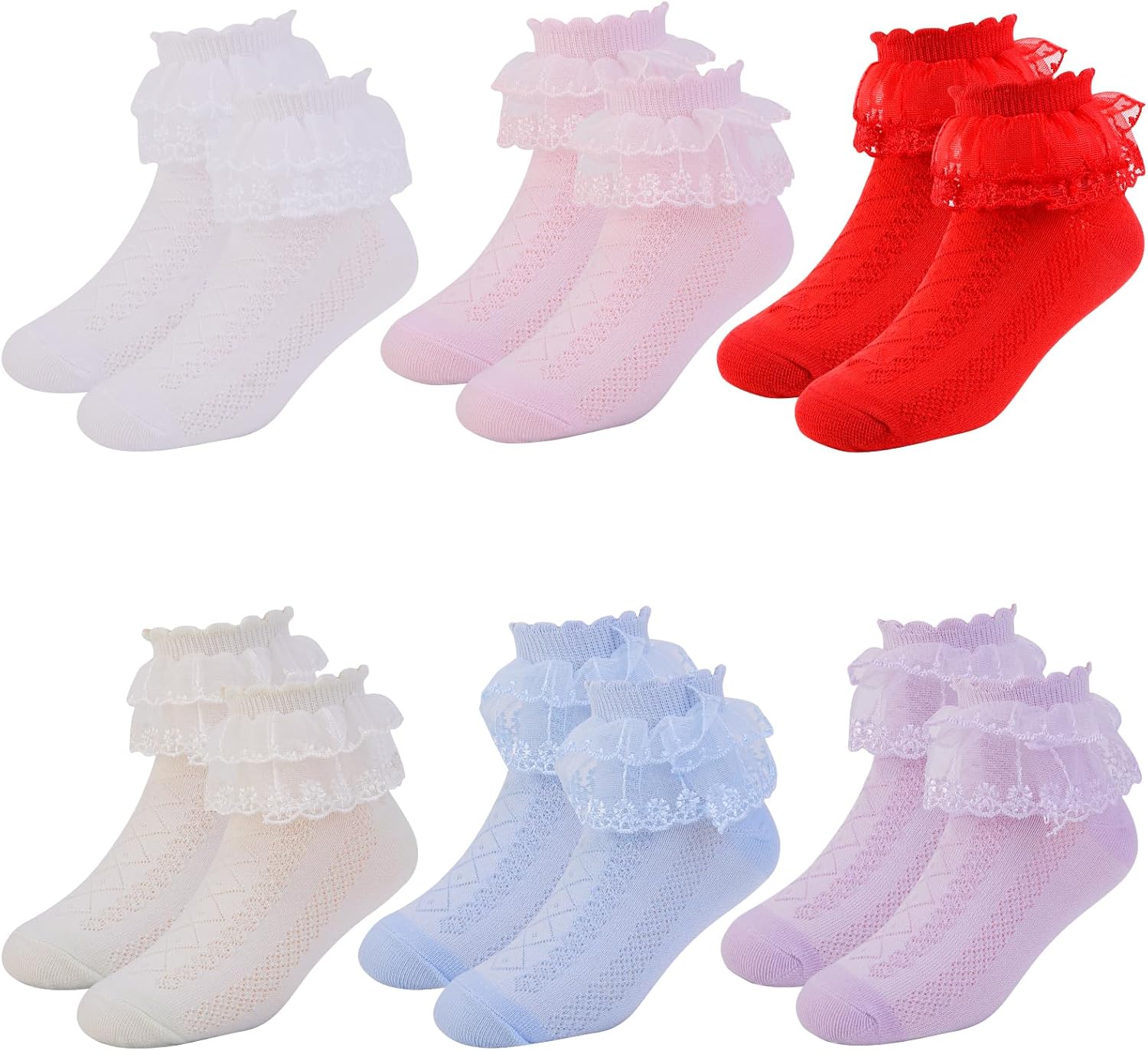 Detalle de Jupsk Girls Frilly Socks Ankle School Socks – Multicolour Cotton Lace (6 Pairs)