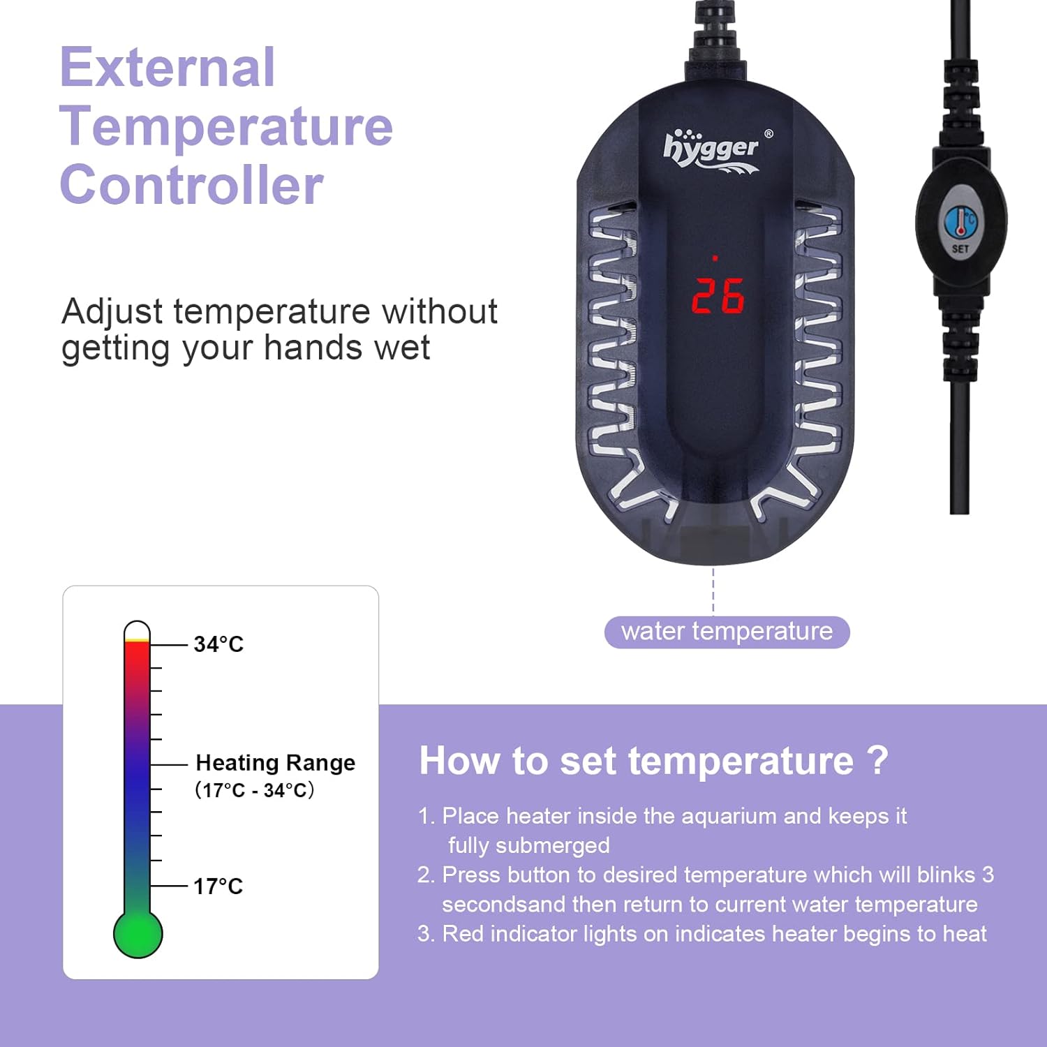 Thumbnail 4 de hygger Aquarium Heizung 50 W mit externem Controller und Thermometer (für 1–25 l)