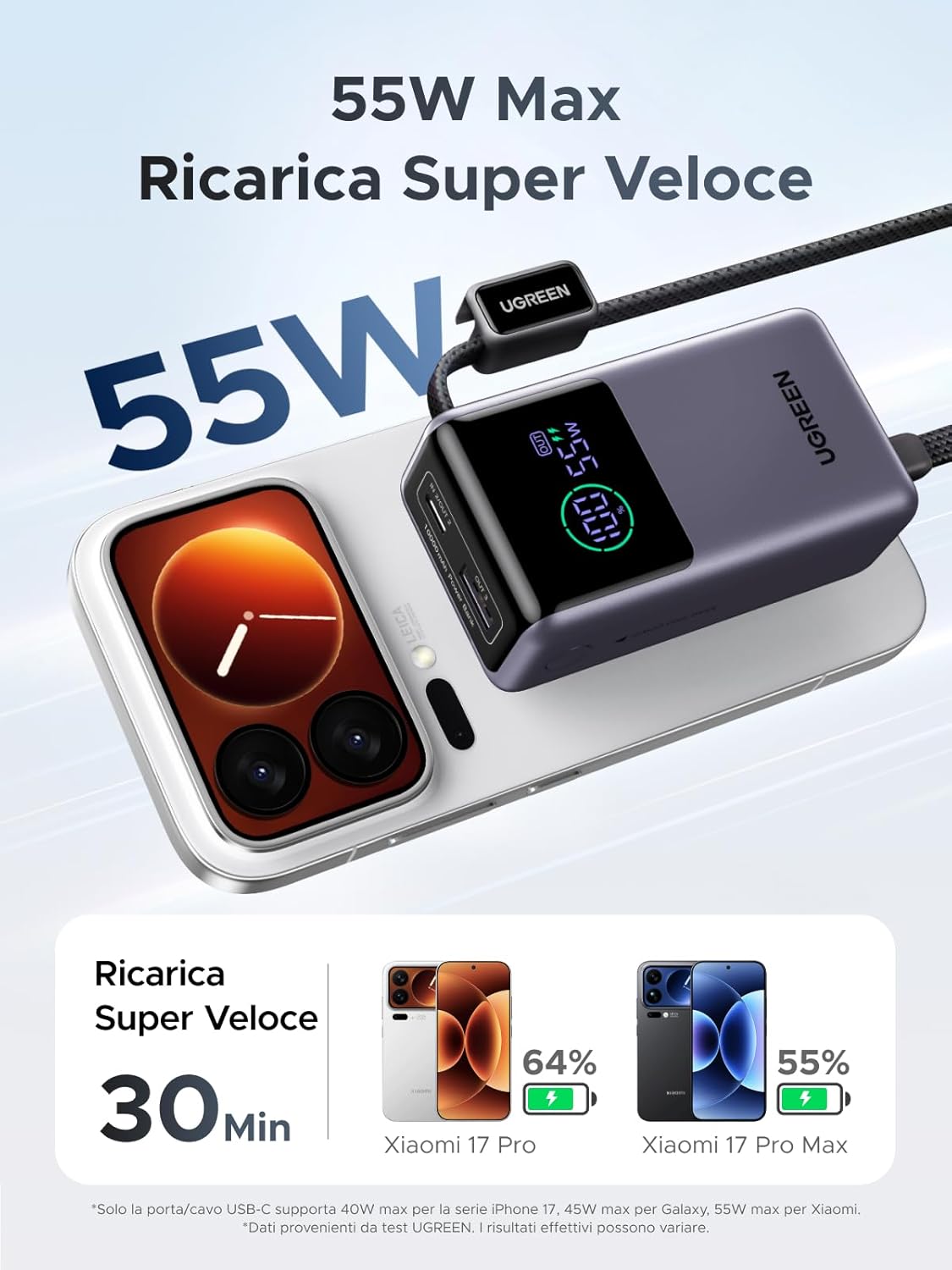 Thumbnail 1 de UGREEN Nexode Pro 55W Power Bank 10000mAh: ricarica rapida, 3 in 1 e cavo USB-C integrato