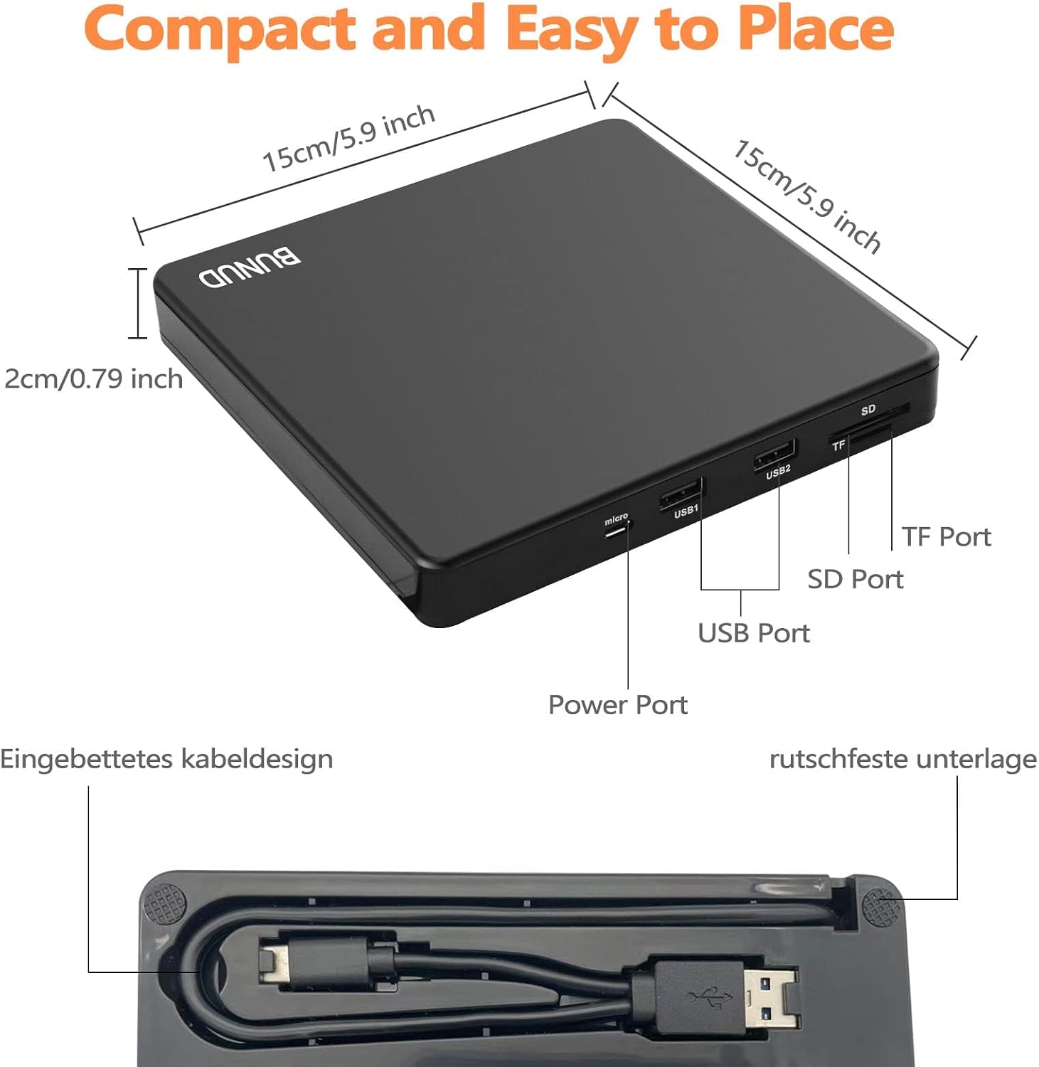 Detalle de External CD DVD Drive USB 3.0 with SD/TF ports ๐