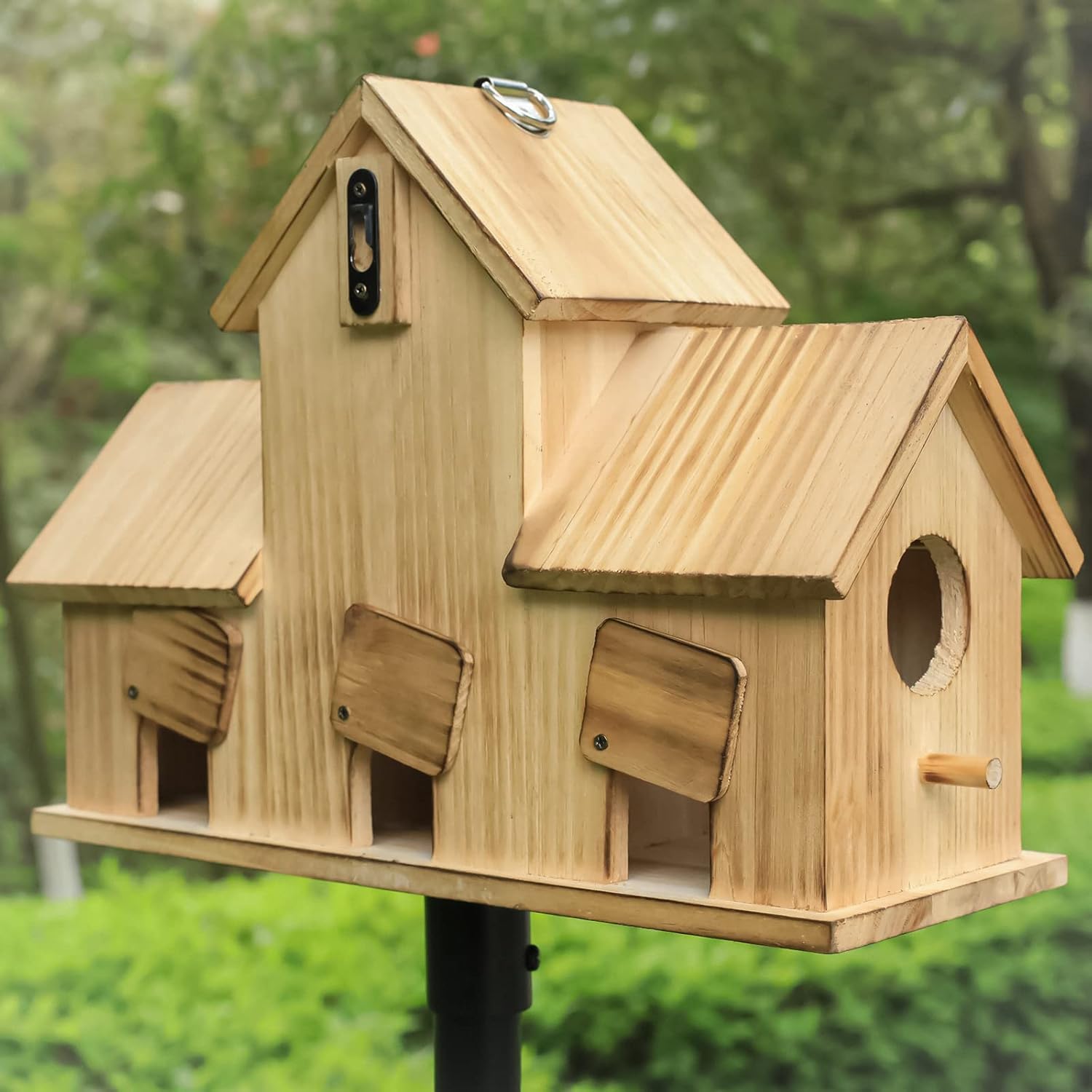 Thumbnail 2 de STARSWR Vogelhäuser draußen, 3 Löcher — hängbares Holzvogelhaus für Garten (30 x 11,9 x 22 cm)