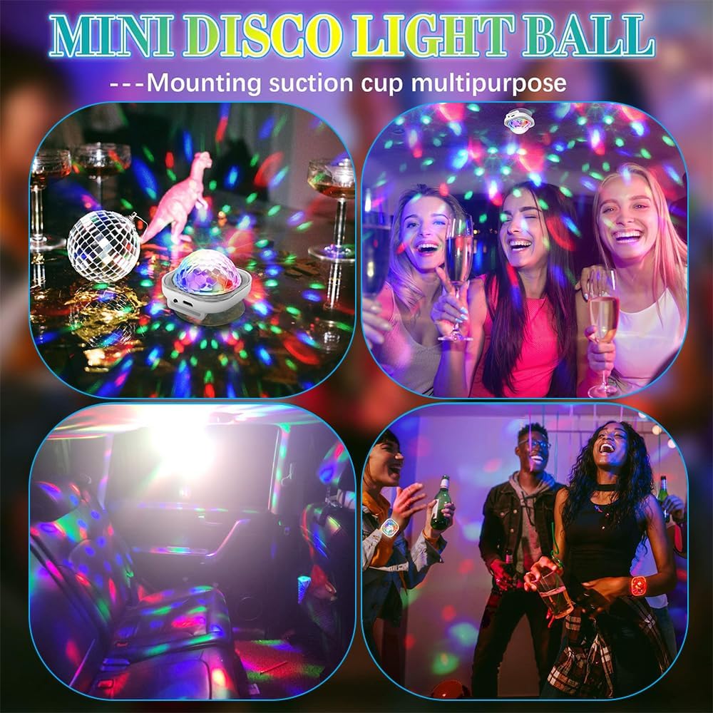 Detalle de Discokugel Armband Partylicht, 8er-Set – Musikgesteuerte Mini-LED Beamer mit Saugnapf, USB-Aufladung