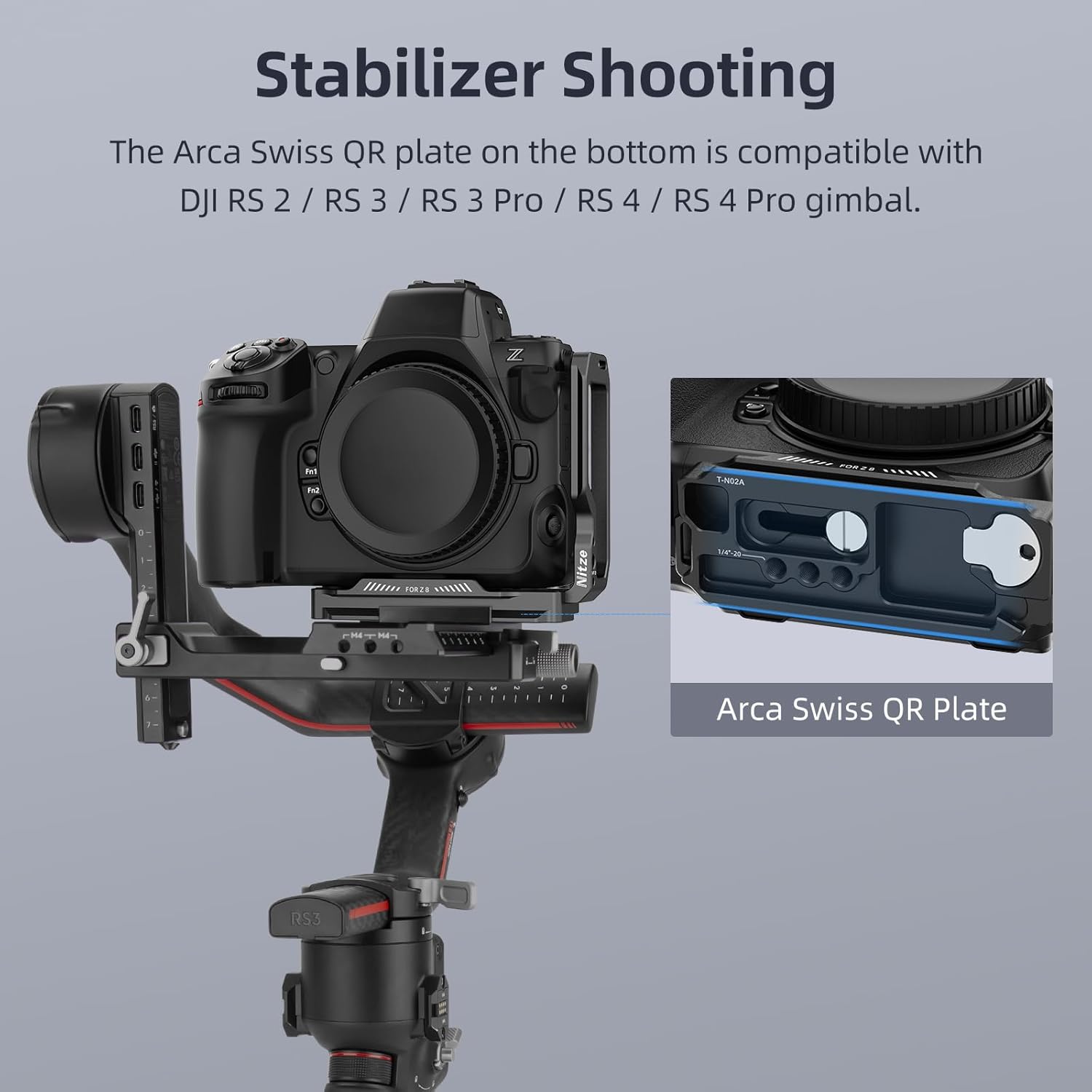 Detalle de Nitze Z8 L-Bracket for Nikon Z8 with Arca Swiss Plates (T-N02A)