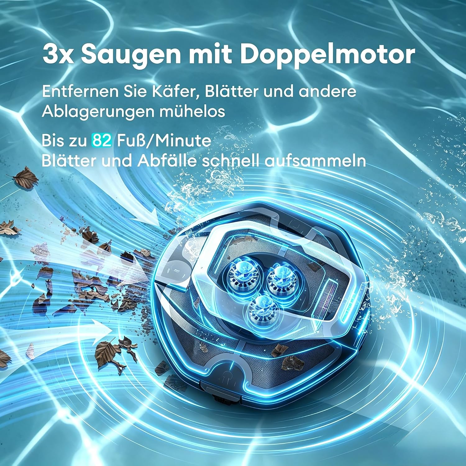 Detalle de Pooleco 10s Poolroboter (2026 Upgrade) – kabellose Reinigung mit 3 Motoren