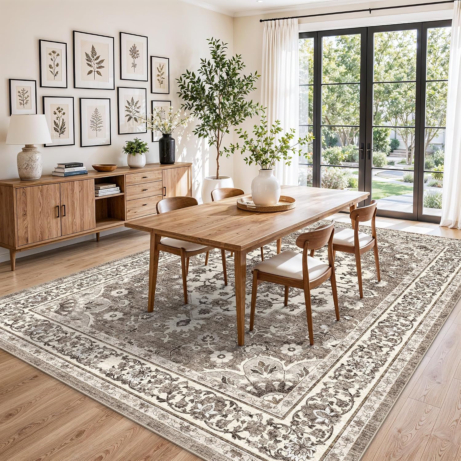 Detalle 2 de TOPRUUG Washable Oriental Area Rug (Beige, 9x12) — stain resistant, non-shedding indoor carpet