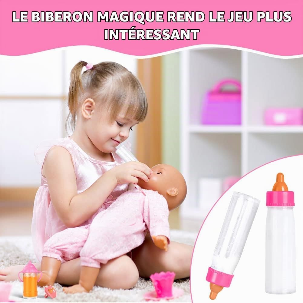 Detalle de Aolso poppenaccessoireset met 2 magische flesjes en fopspeen