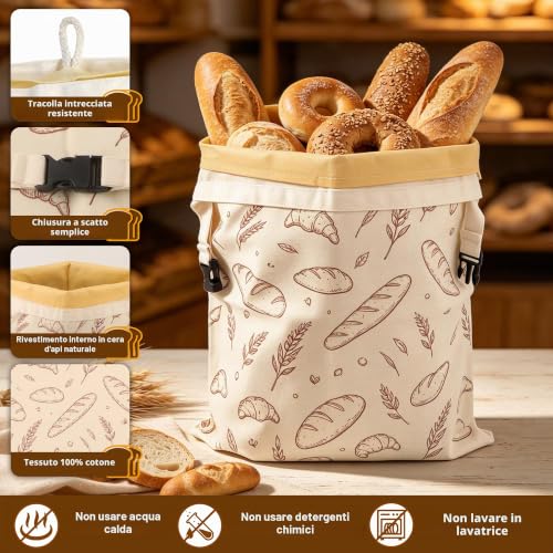Detalle 2 de FIVAVA, set da 2 sacchetti per il pane in cera d’api, 43 × 33 cm