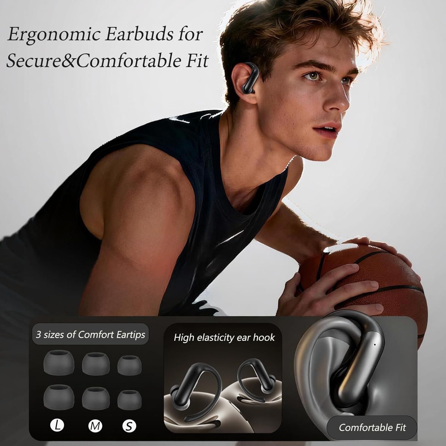 Detalle 2 de AZJLOOF Écouteurs Bluetooth 6.0 sans Fil Sport – 75 Hrs, IPX7, ENC, LED et 12 mm