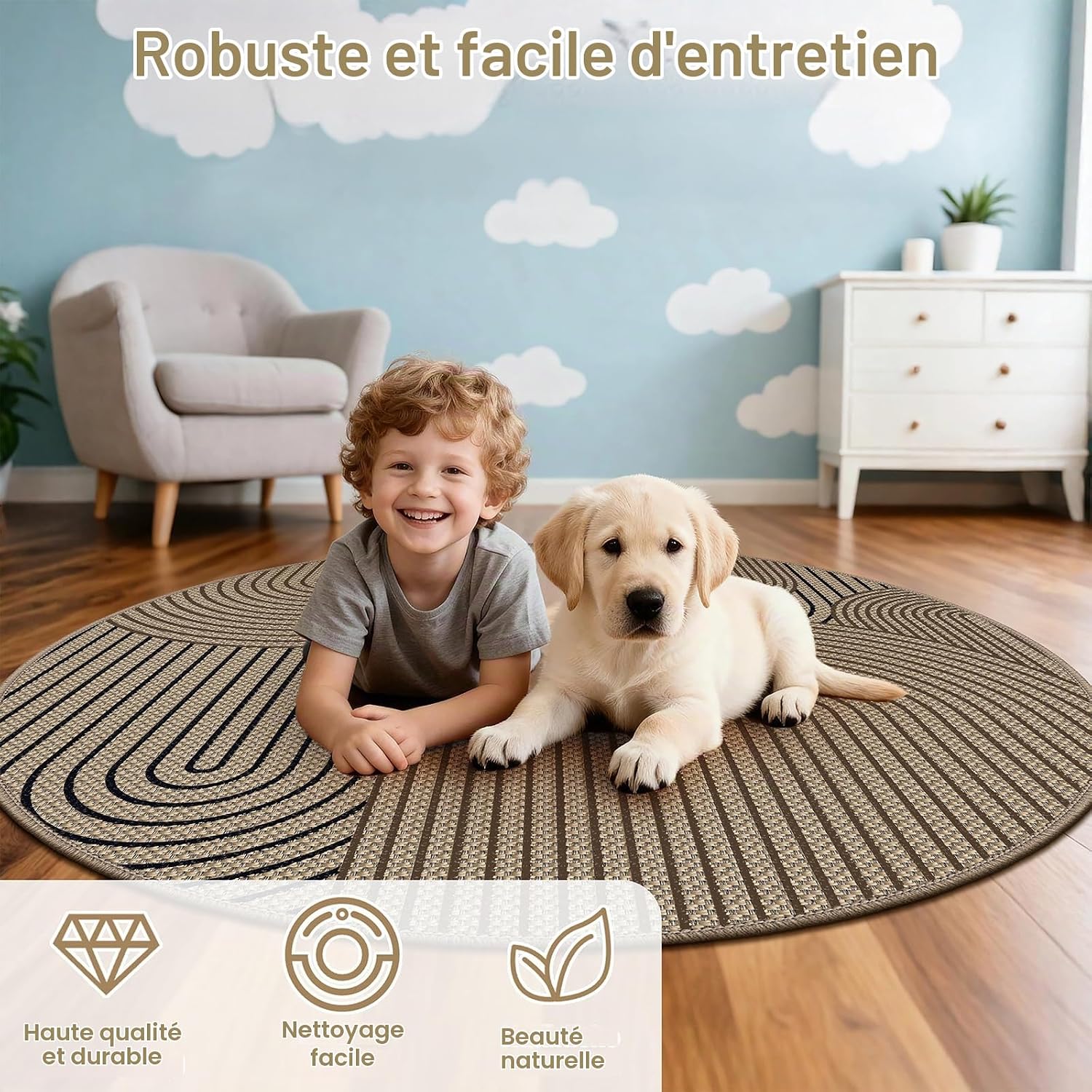 Detalle 2 de VSIWB rond vloerkleed 120 cm, jute-look, antislip en wasbaar