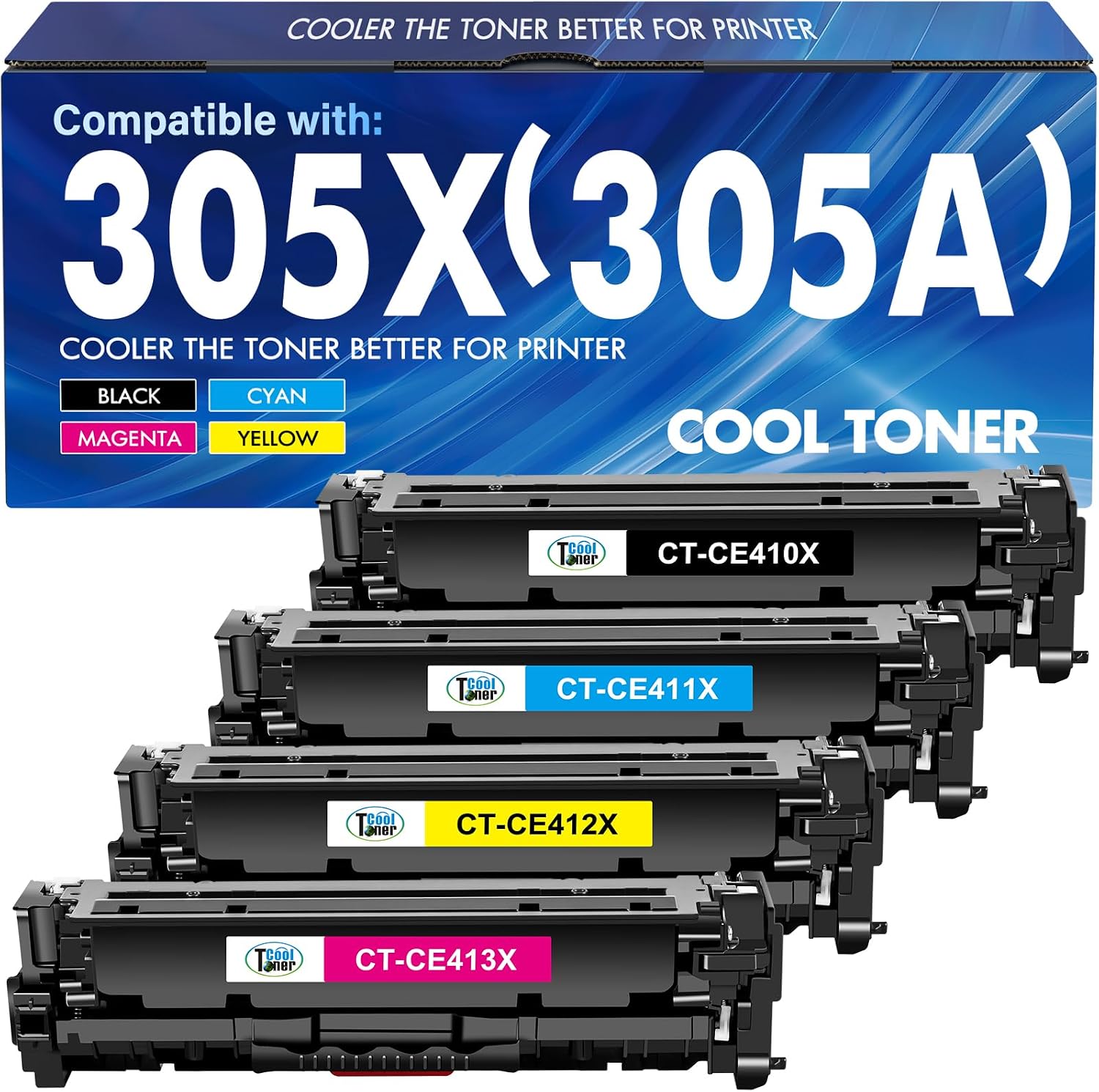 Detalle de Cool Toner 305X 305A Compatible Toner Cartridge 4-Pack, Black and Color