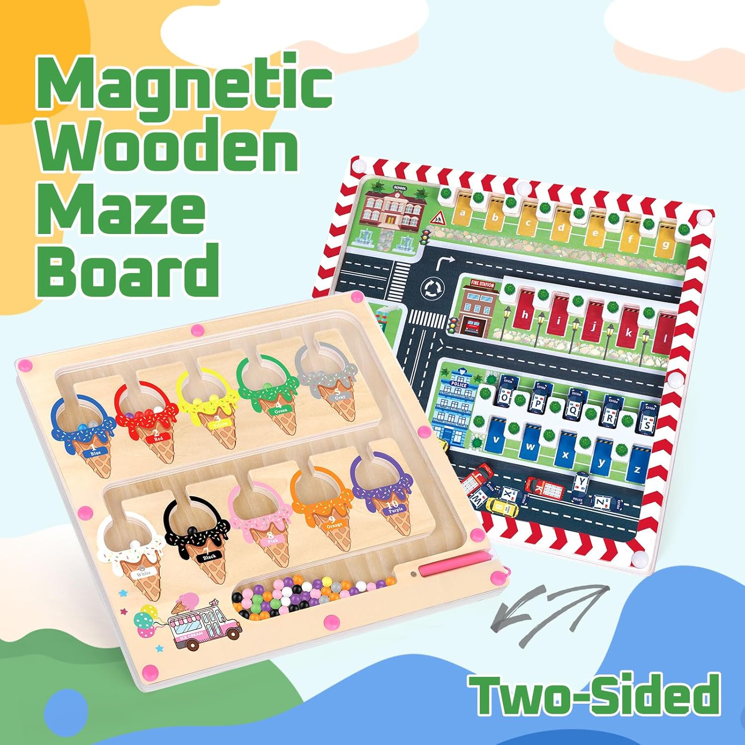 Thumbnail 1 de Konijiwa Cadeau Jeux Enfant 3 en 1 Montessori : labyrinthe magnétique couleurs et chiffres