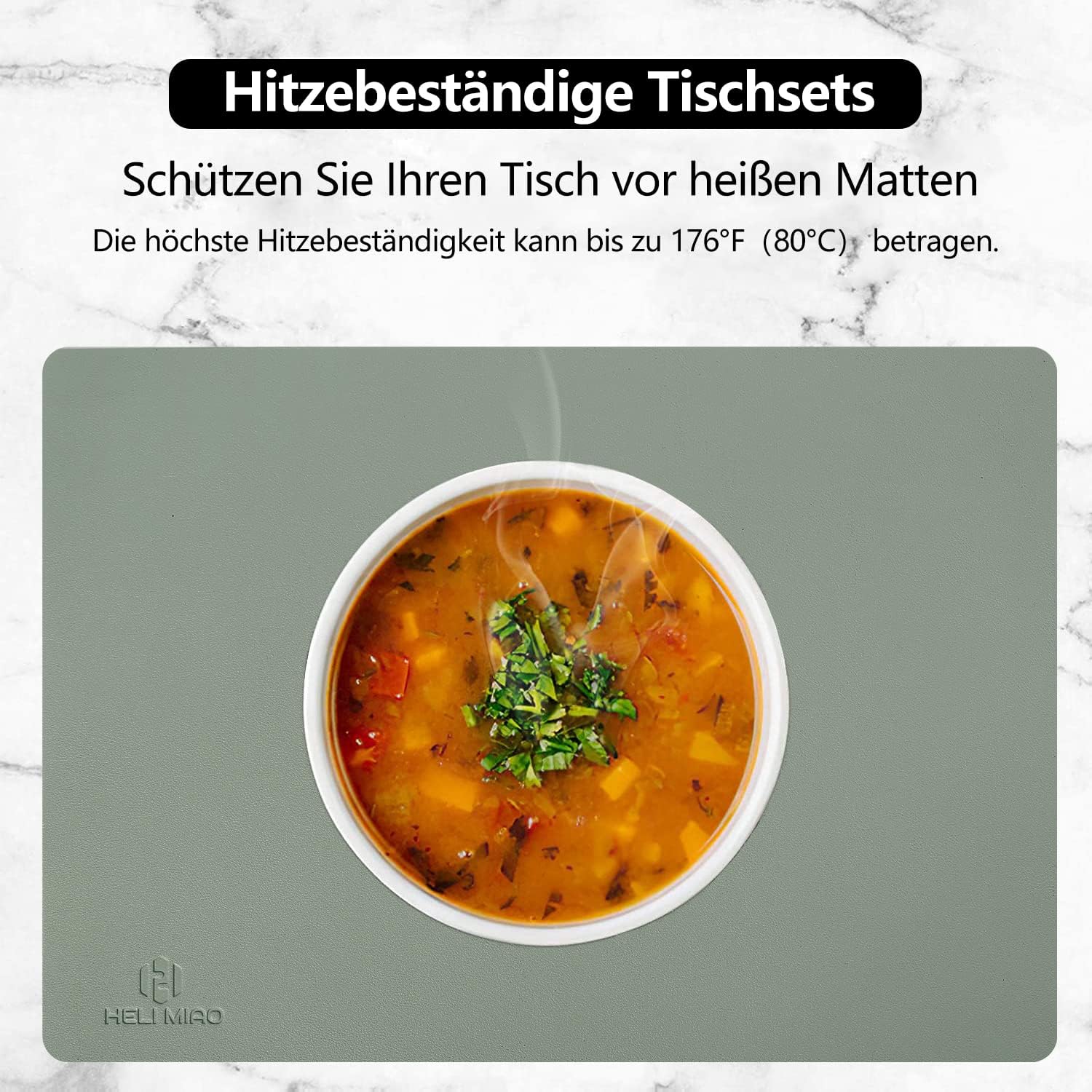 Thumbnail 1 de HELI MIAO Tischsets Abwaschbar – Lederoptik, 6er Set, Salbeigrün