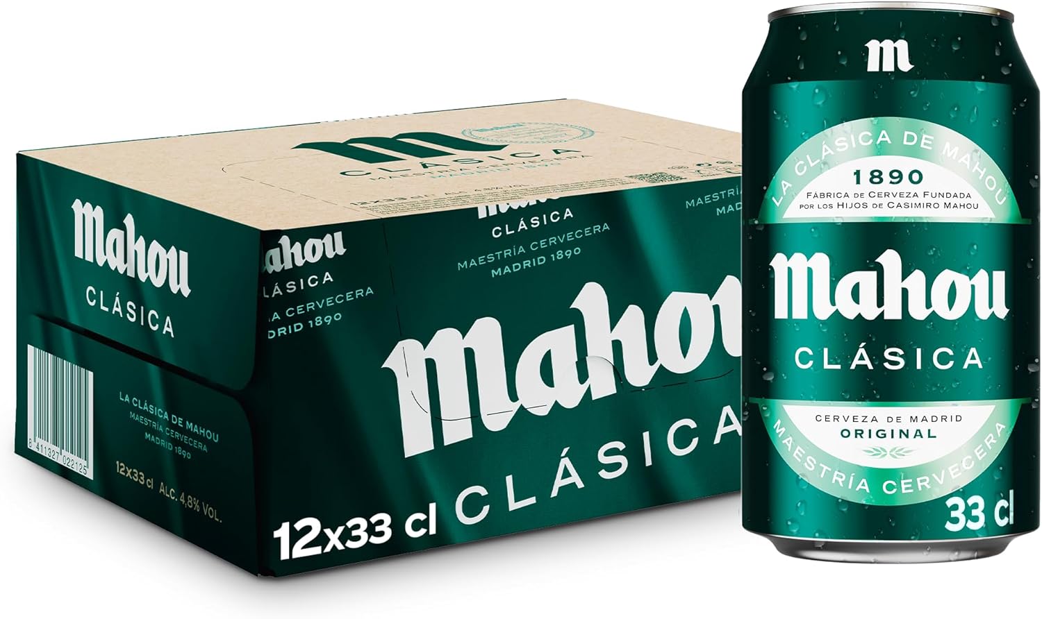 Detalle 2 de Mahou Clásica Pack 24 Latas 33cl 🍻, Sabor Suave y Refrescante