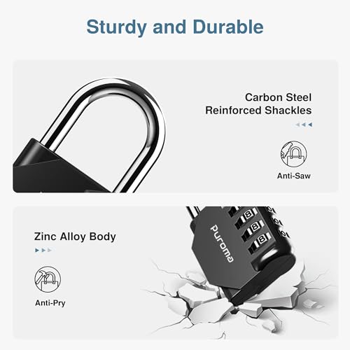 Detalle 2 de Puroma 2 Pack Combination Lock Locker 4 Digits – Durable, Weatherproof Padlocks for Gym, School & More