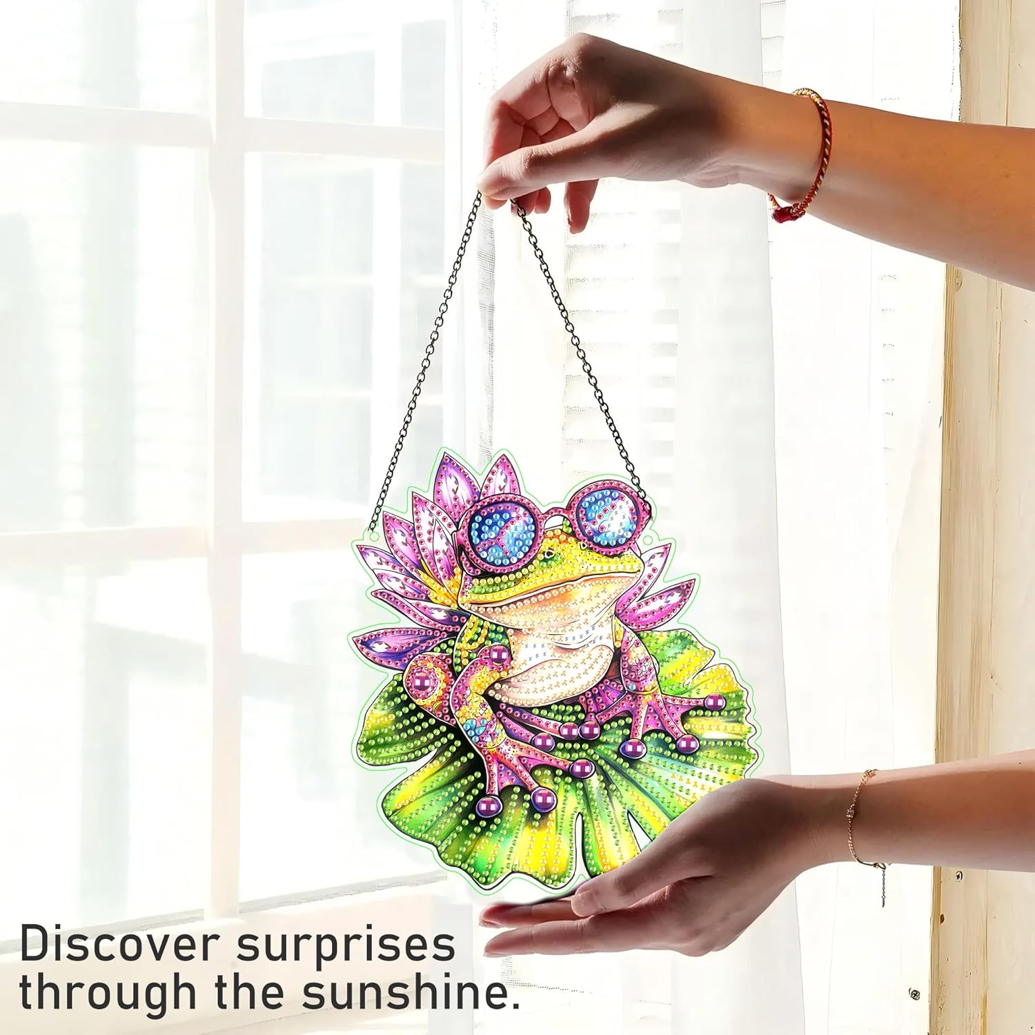 Thumbnail 3 de Hoobee Frosch Diamond Painting Anhänger (5D) als Fensterbild mit Kette, 20x20 cm