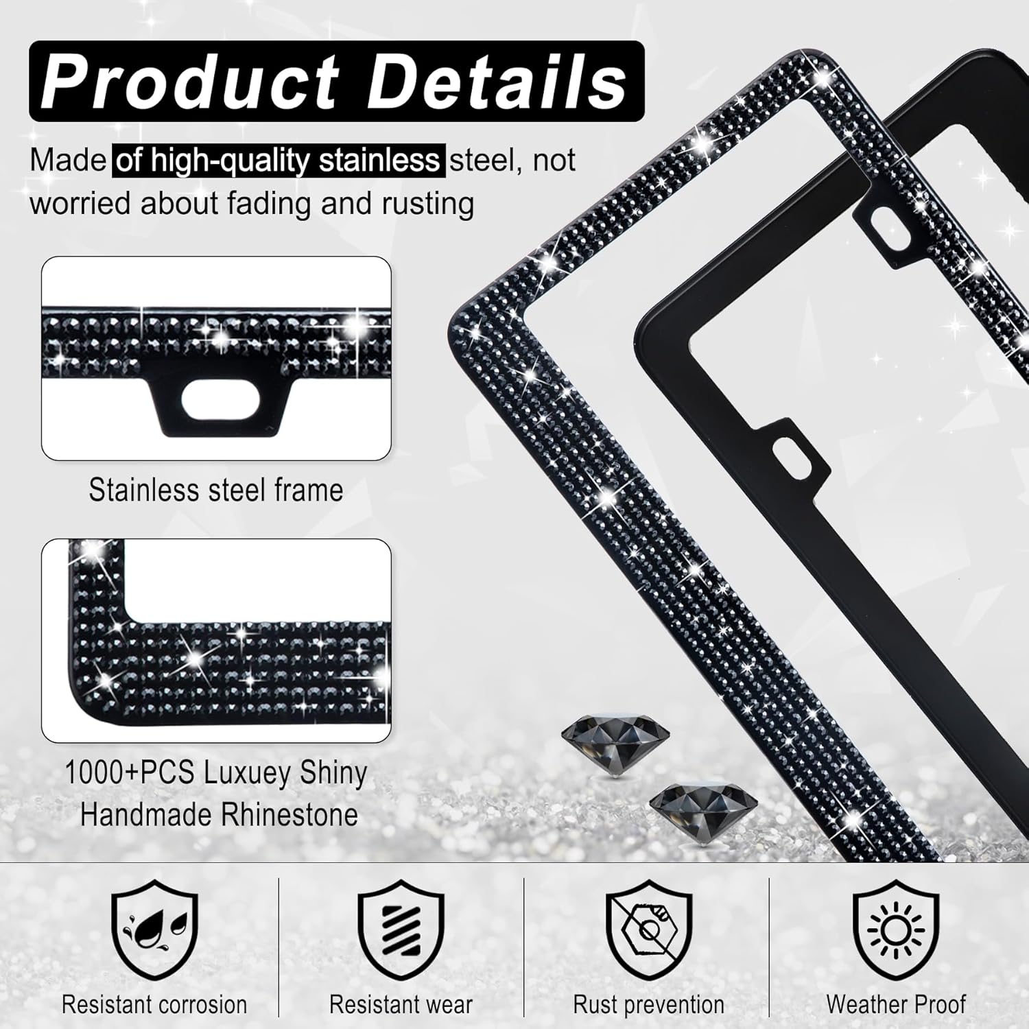 Detalle 1 de Amiss Bling License Plate Frame 2-Pack