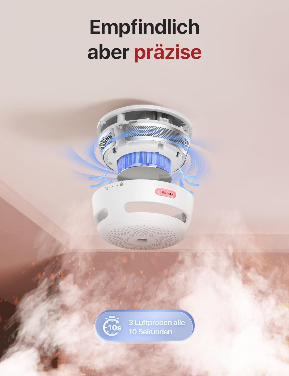 Detalle de X-Sense funkvernetzter Rauchmelder XS01-WR (6er-Set) mit bis zu 250 m Reichweite, batteriewechselfähig