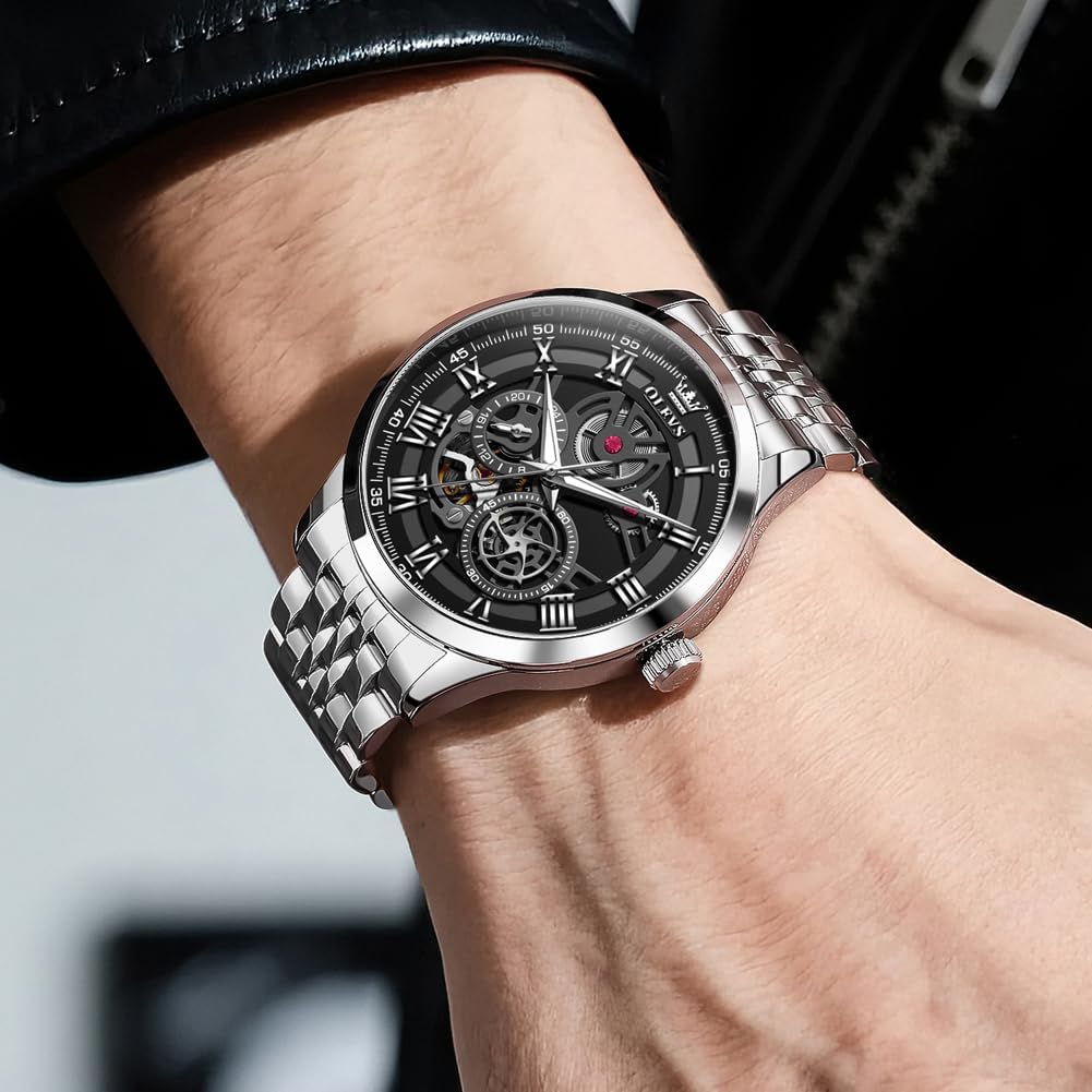 Thumbnail 2 de OLEVS Business-Luxus Herrenuhr mit Skelettdesign, Chronograph-Optik und Mondphasen-Display