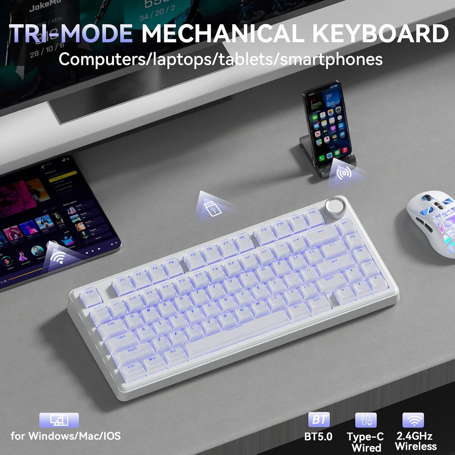 Detalle de SOLAKAKA A75 Wireless Gaming Keyboard: 75% Mechanical, Hot-Swappable, Multimodal Connectivity