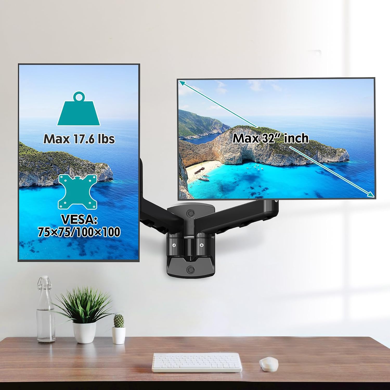 Detalle de ErgoFocus Dual Monitor Wall Mount for 13–32-Inch Screens