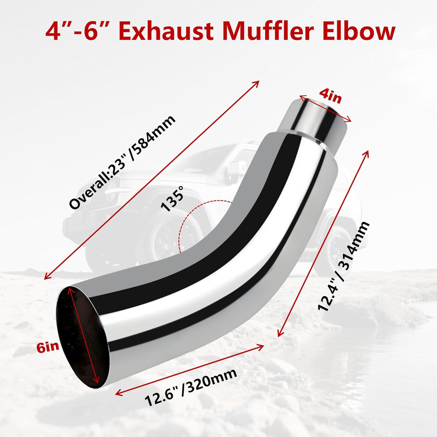 Thumbnail 3 de Universal 4" to 6" Exhaust Elbow Pipe with Steel Clamp — Chrome or Black Finish