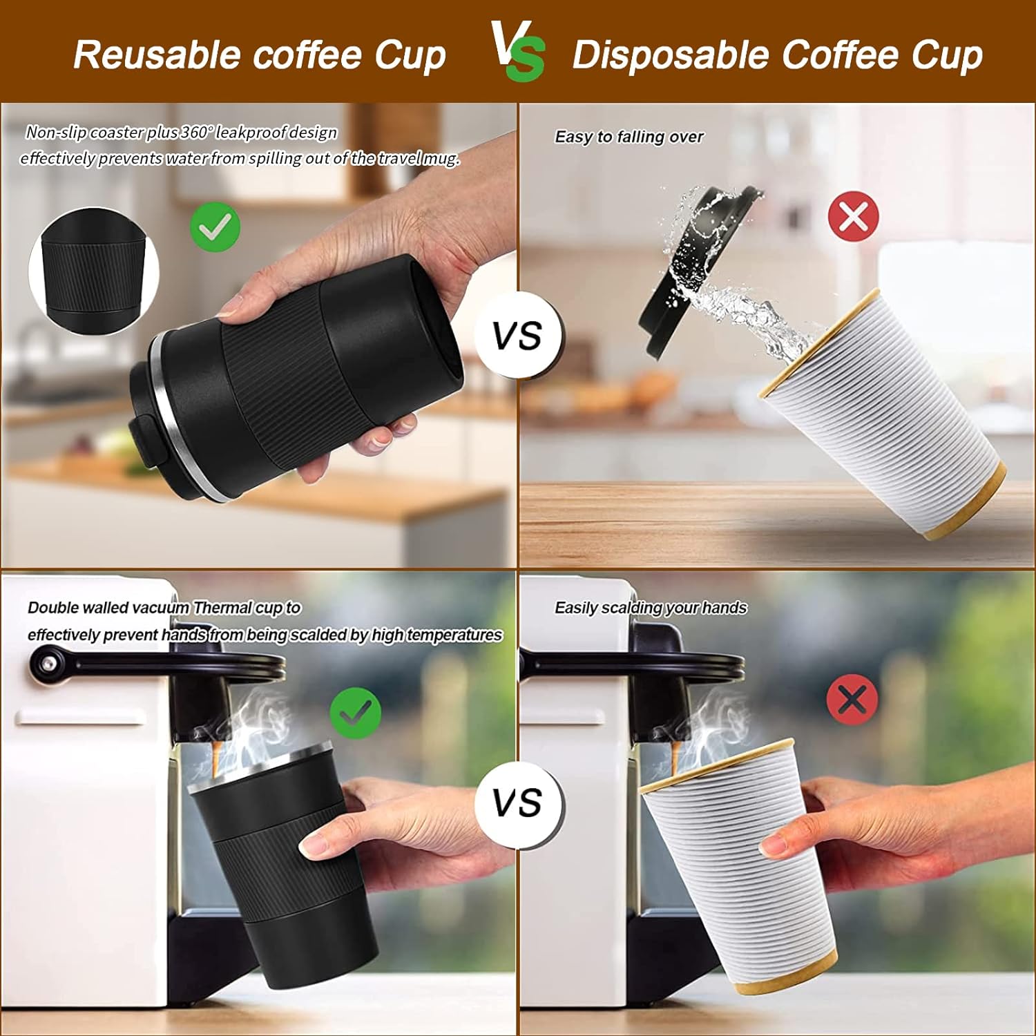 Detalle 1 de YINBAOGE Insulated Travel Coffee Mug 12 oz