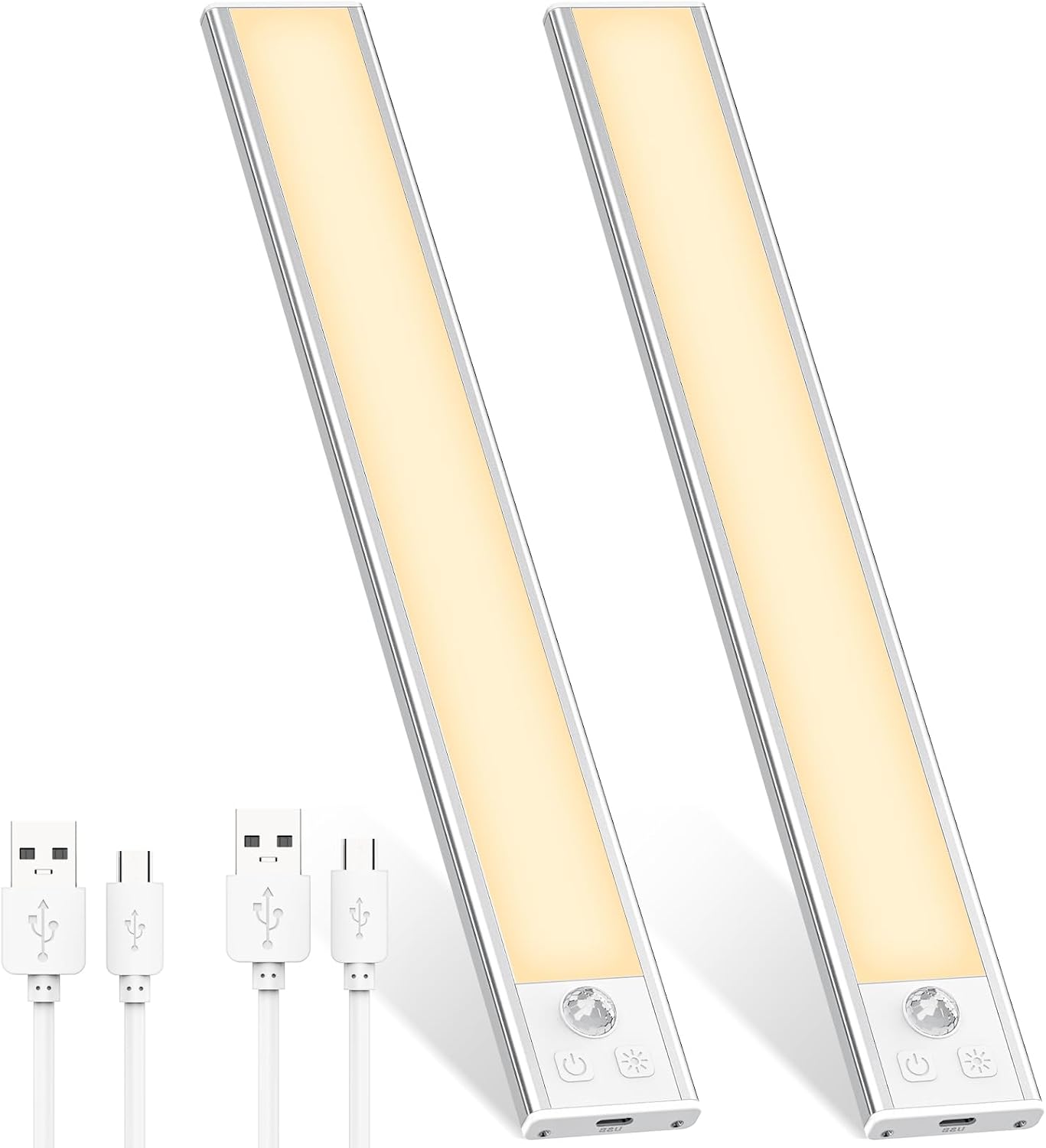 Detalle de OUILA LED-Unterbauleuchten mit Bewegungsmelder, 31 cm, USB-C wiederaufladbar – Set mit 2 Stück