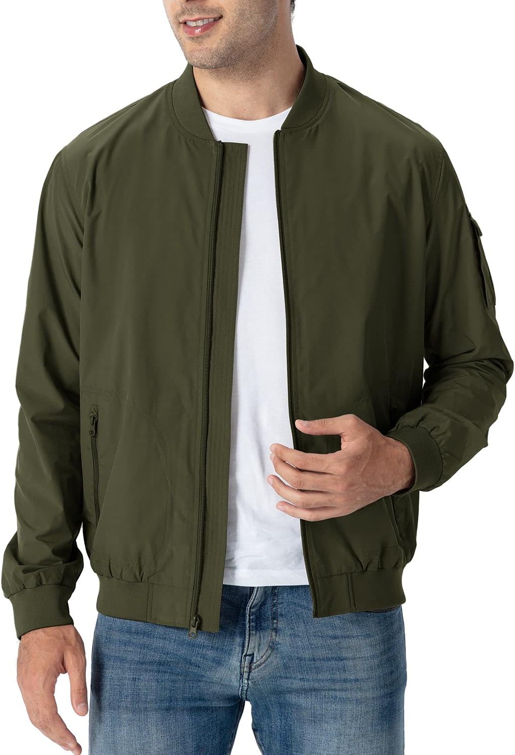 Detalle de Rdruko Men’s Lightweight Bomber Jacket Windbreaker with Full-Zip and 5 Pockets