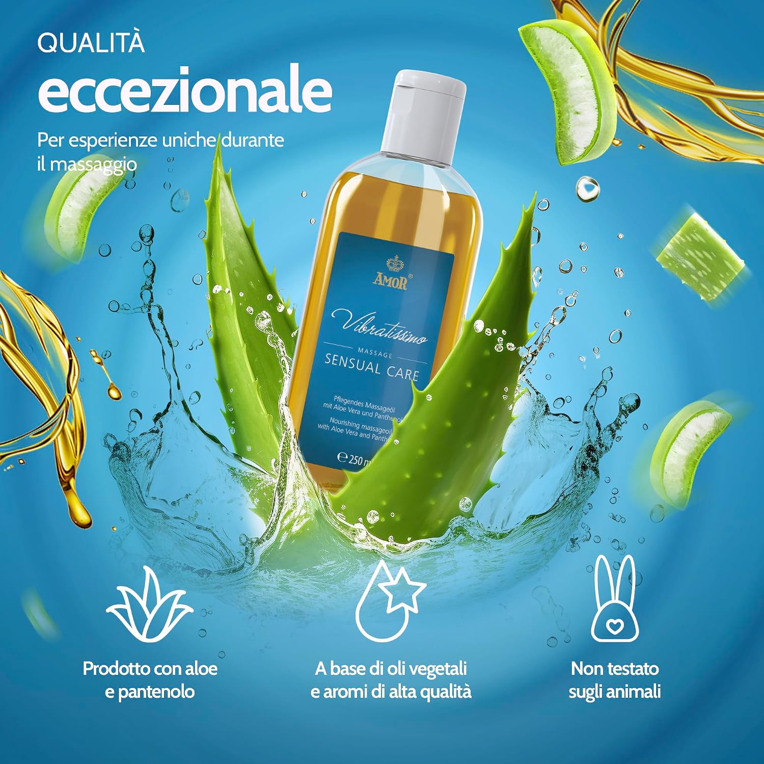 Detalle 2 de Vibratissimo Sensual Care 250 ml – olio da massaggio per il corpo con aloe vera