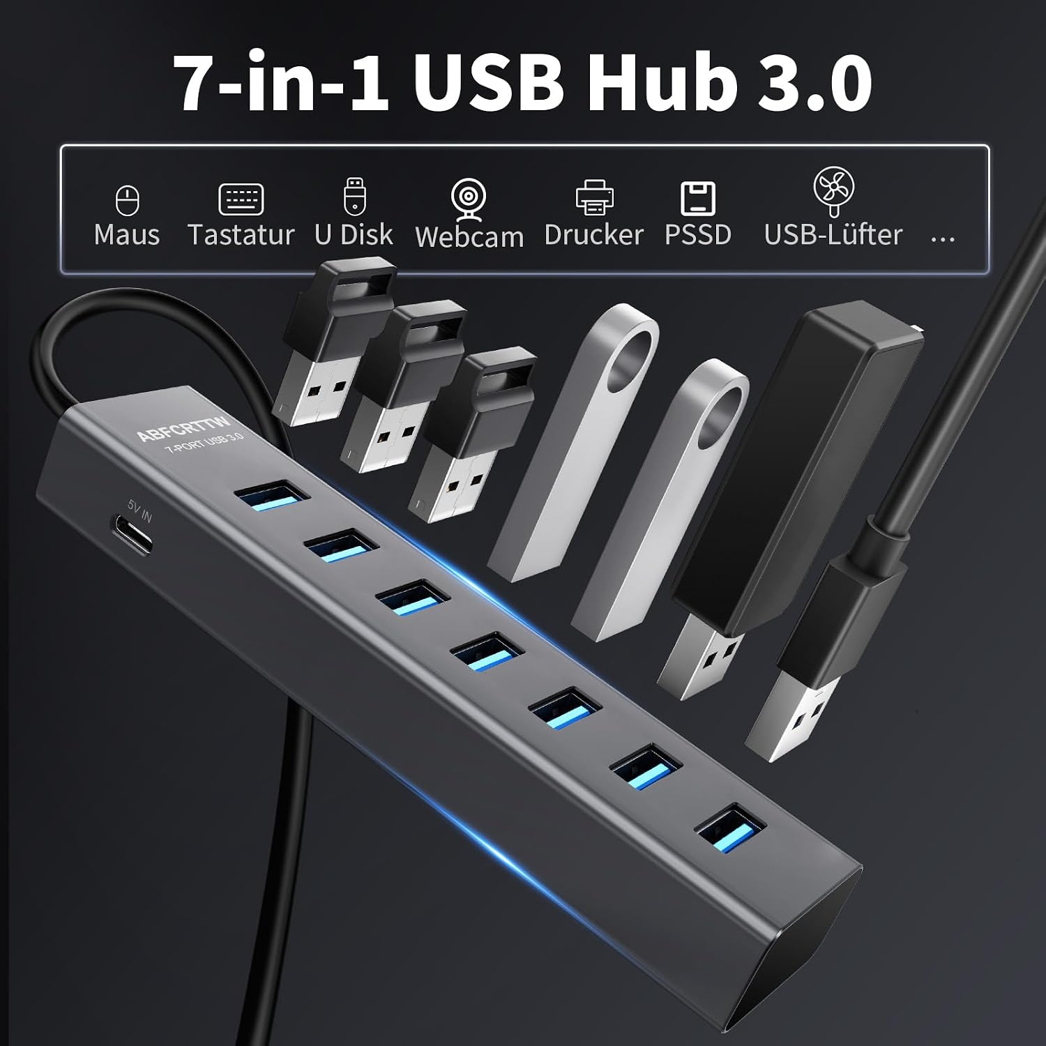 Thumbnail 3 de 7-Port USB Hub 3.0 Aluminium 180 cm