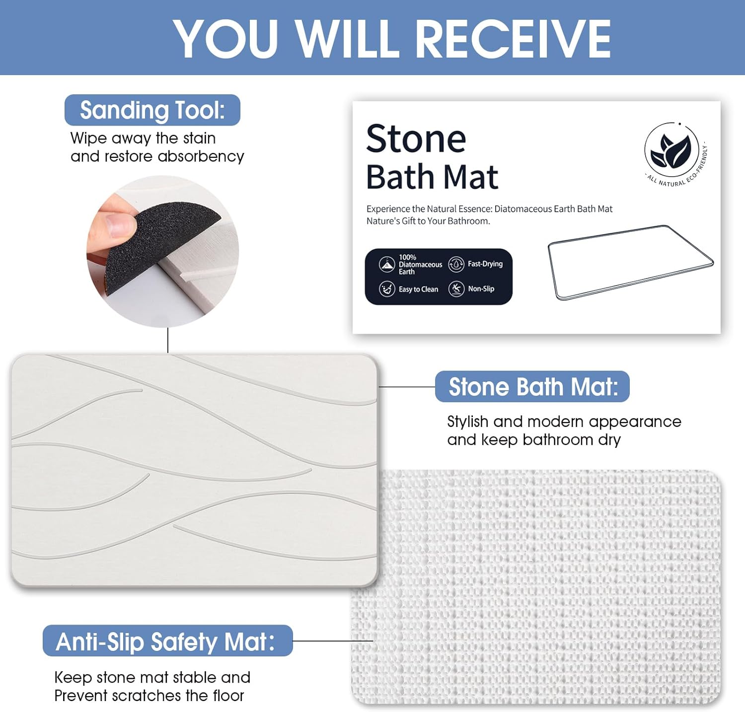 Thumbnail 6 de Veeloim Stone Bath Mat 23.6" Diatomaceous Earth