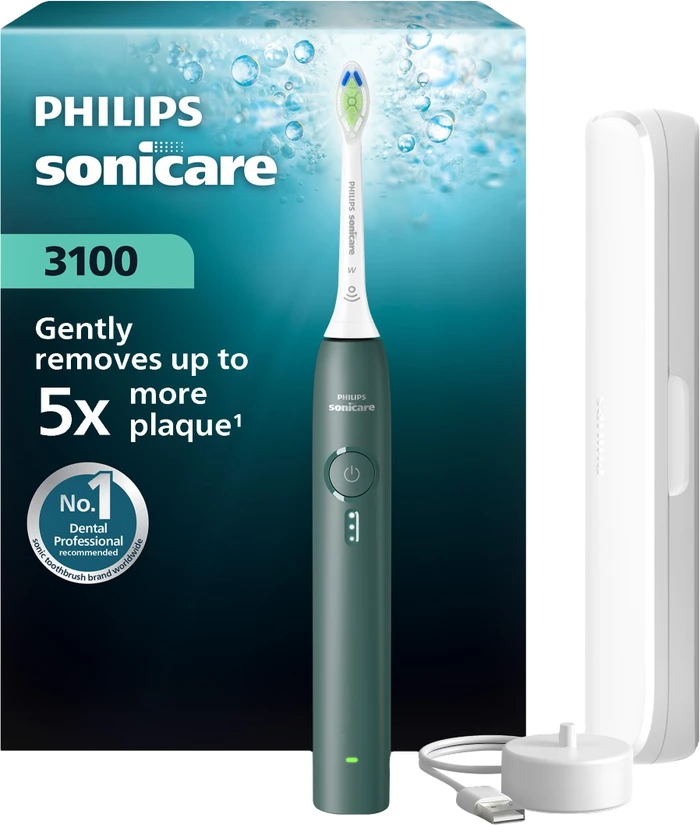 Detalle de Philips Sonicare 3100 Series HX4033/26 Waldgrün – kompakte Mundpflege mit Drucksensor