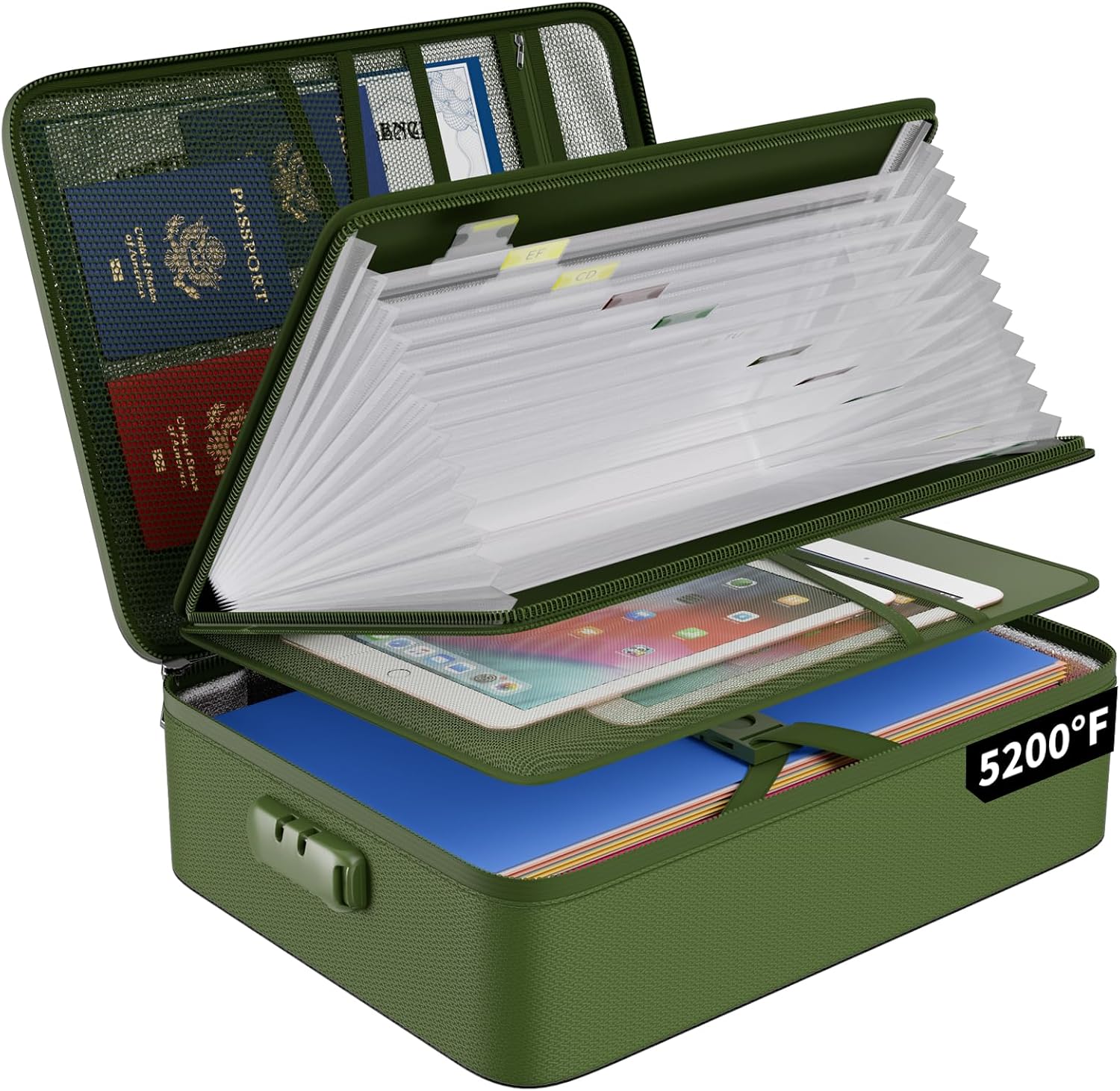Detalle de ENGPOW EG101 Fireproof Document Organizer Bag with Lock and 13-Pocket File Folder