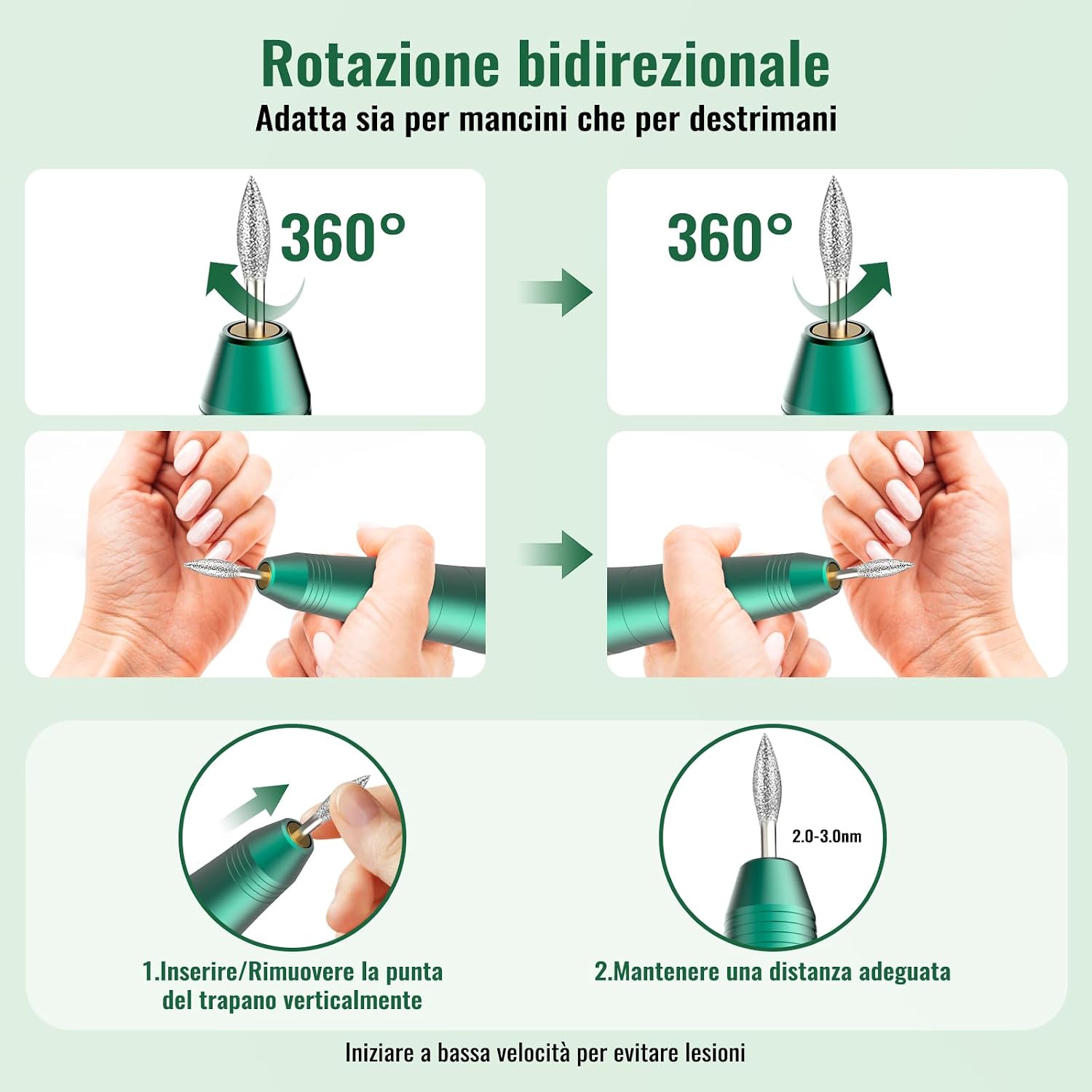 Detalle de Fresa ELettrica NAILGIRLS 11 in 1: manicure e pedicure gel portatile, 35000 RPM, LED inteligente