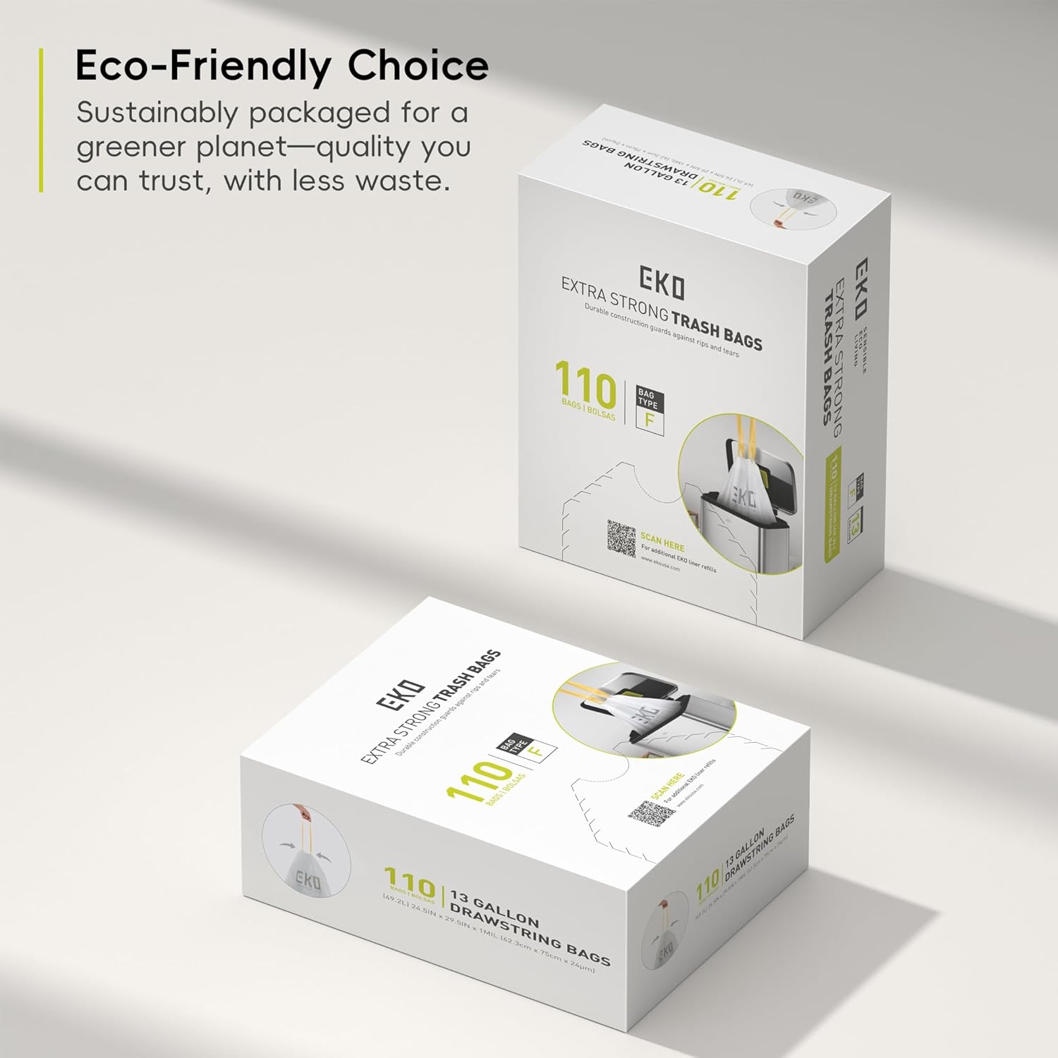 Thumbnail 4 de EKO Easy Dispense — Lot de 60 sacs poubelle extra résistants (40–60 L) avec cordon de serrage