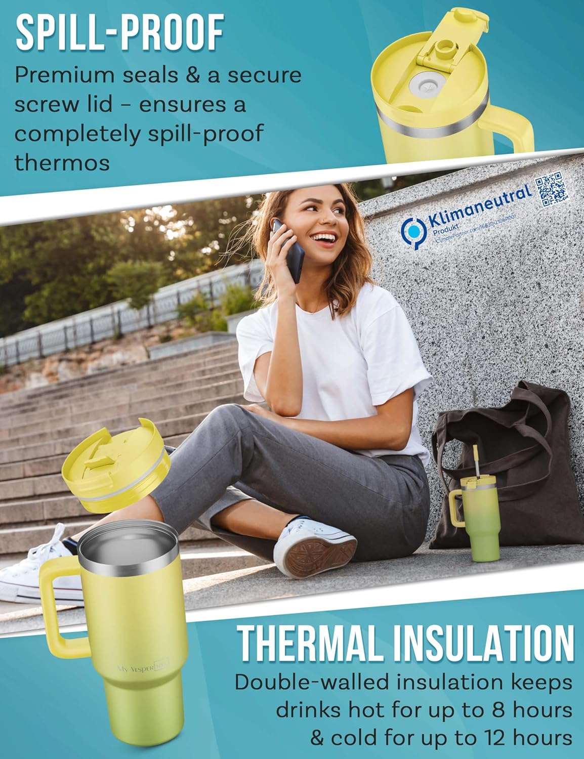 Thumbnail 2 de My Vesperbox Kinny Cup Edelstahl-Thermobecher mit Henkel & Strohhalm (500/950/1200 ml)